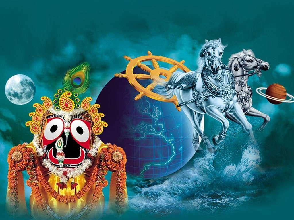 Jagannath, two white horses, golden chariot, SD Desktop Wallpaper