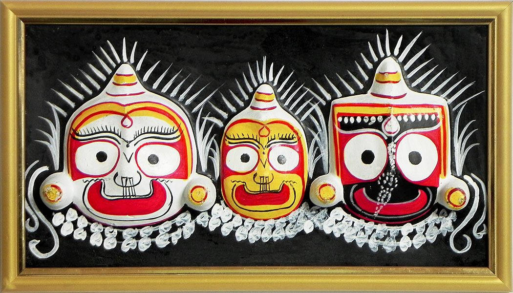 Jagannath, illustrated masks, red, SD Desktop Wallpaper