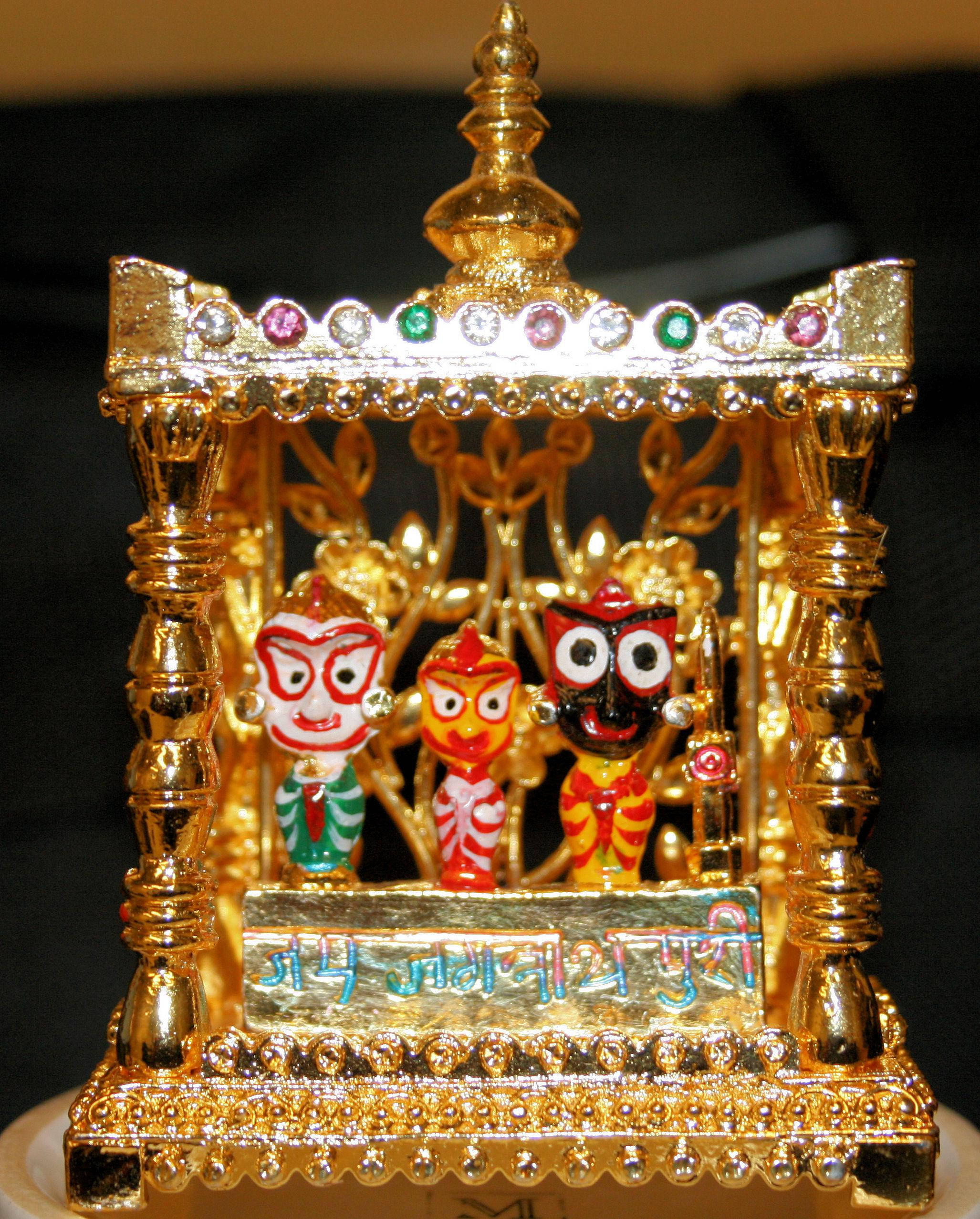 Jagannath, gold figurine, ornate shrine, Full HD Phone Wallpaper