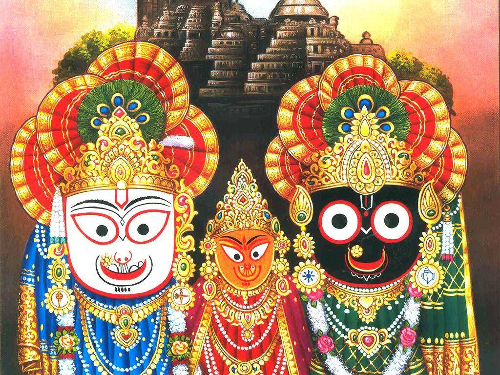 Jagannath, gold ornaments, vibrant headdresses, SD Desktop Wallpaper