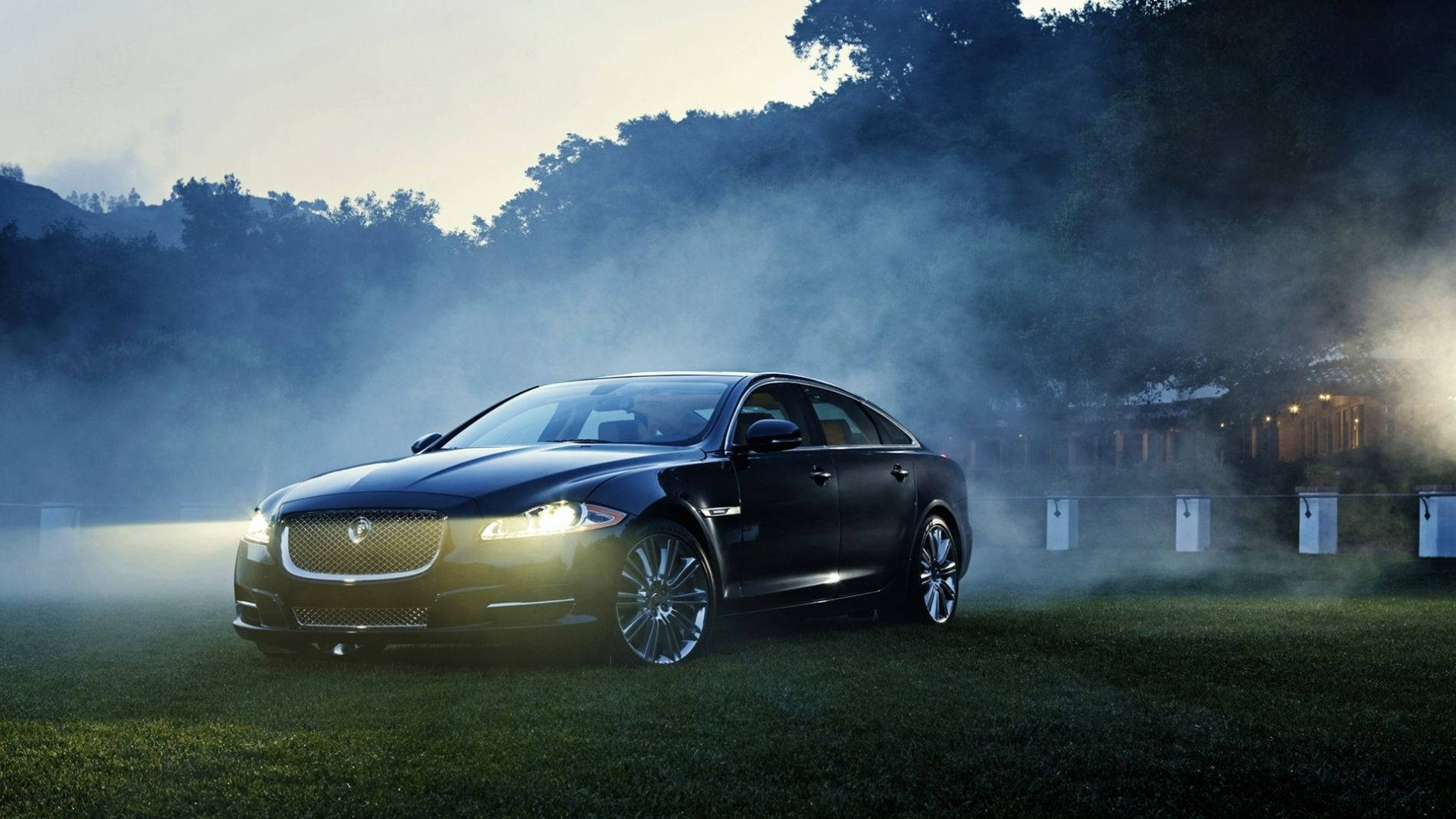 black jaguar car, sleek black luxury sedan, misty dawn fog, HD Desktop Wallpaper