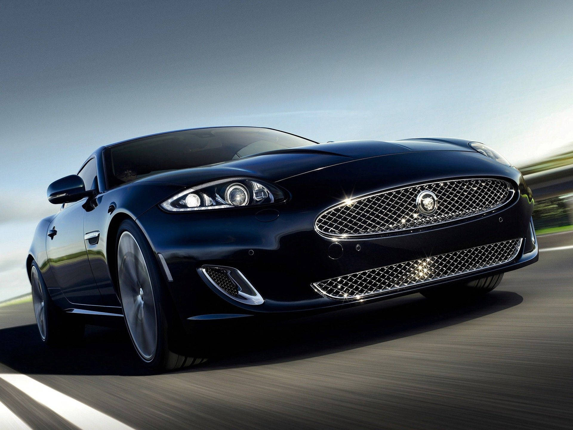Jaguar, shiny black, sports car, Full HD Desktop Wallpaper