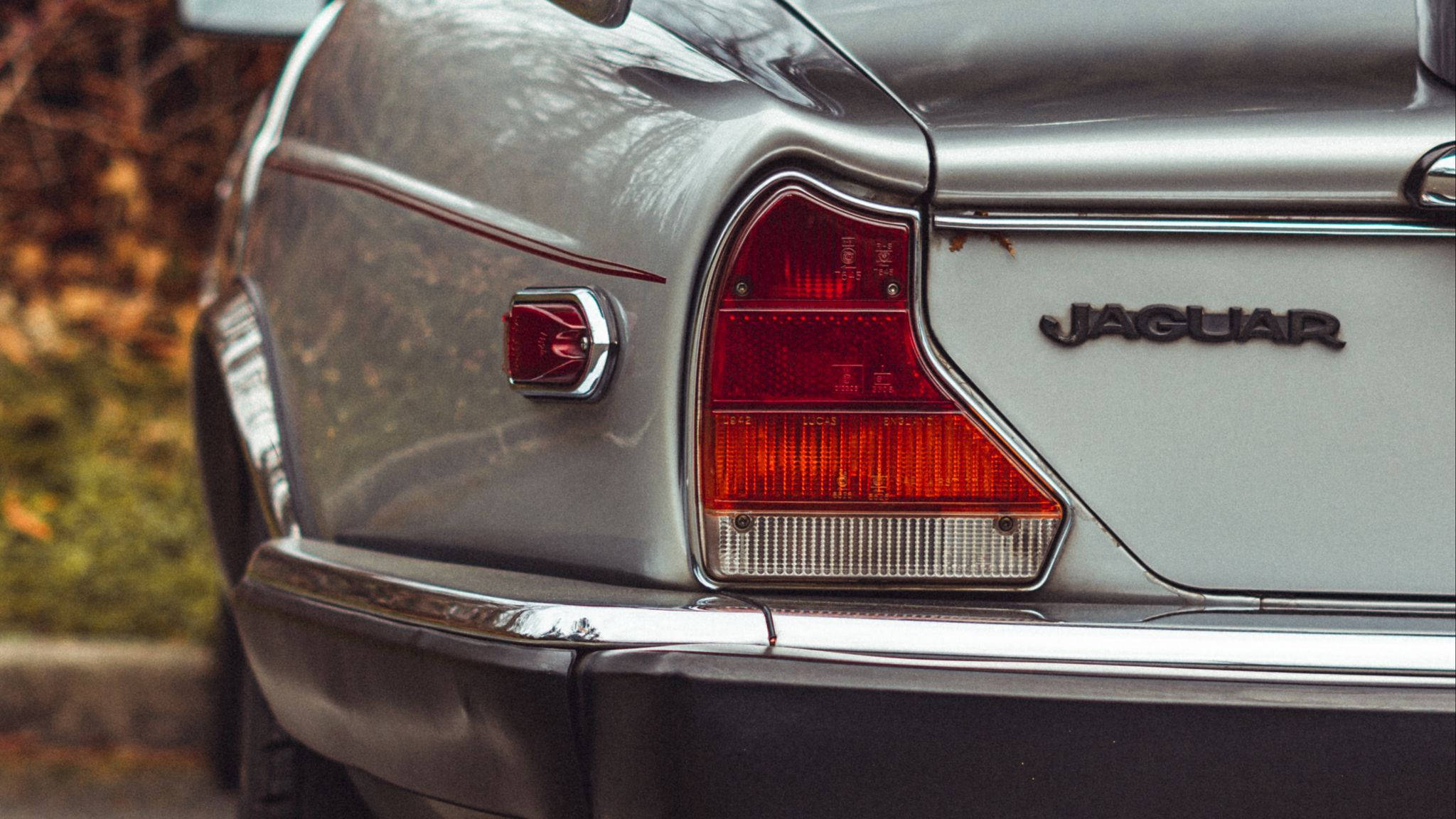 silver Jaguar car, rear tail light, emblem, Full HD Desktop Wallpaper