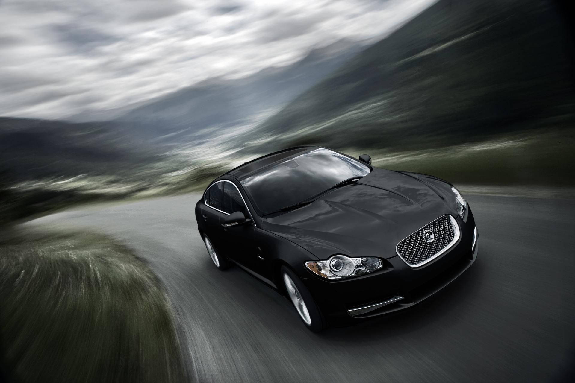 black, Jaguar car, winding mountain road, Full HD Desktop Wallpaper