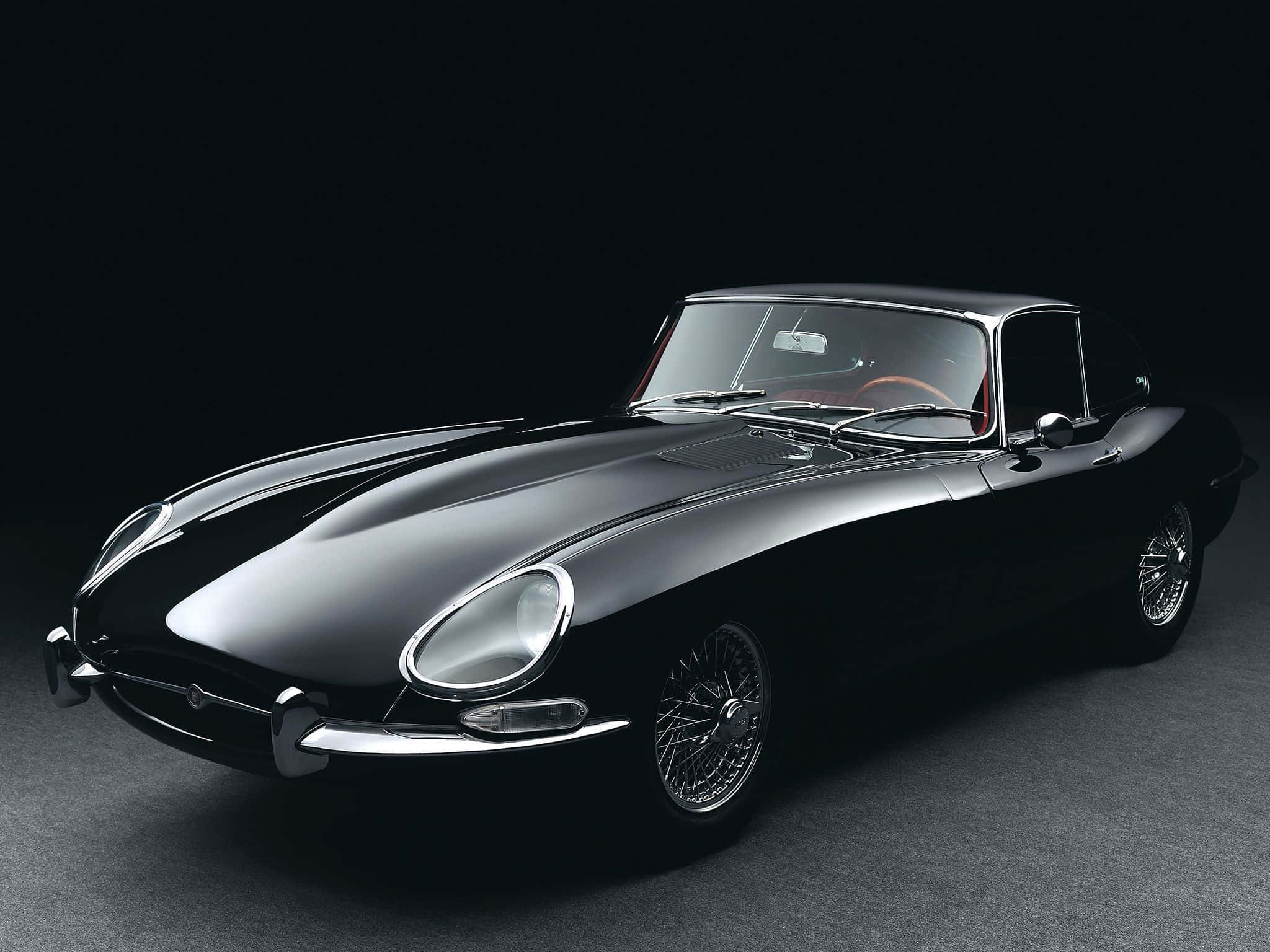 Jaguar E-Type, sleek black, studio lights, Full HD Desktop Wallpaper