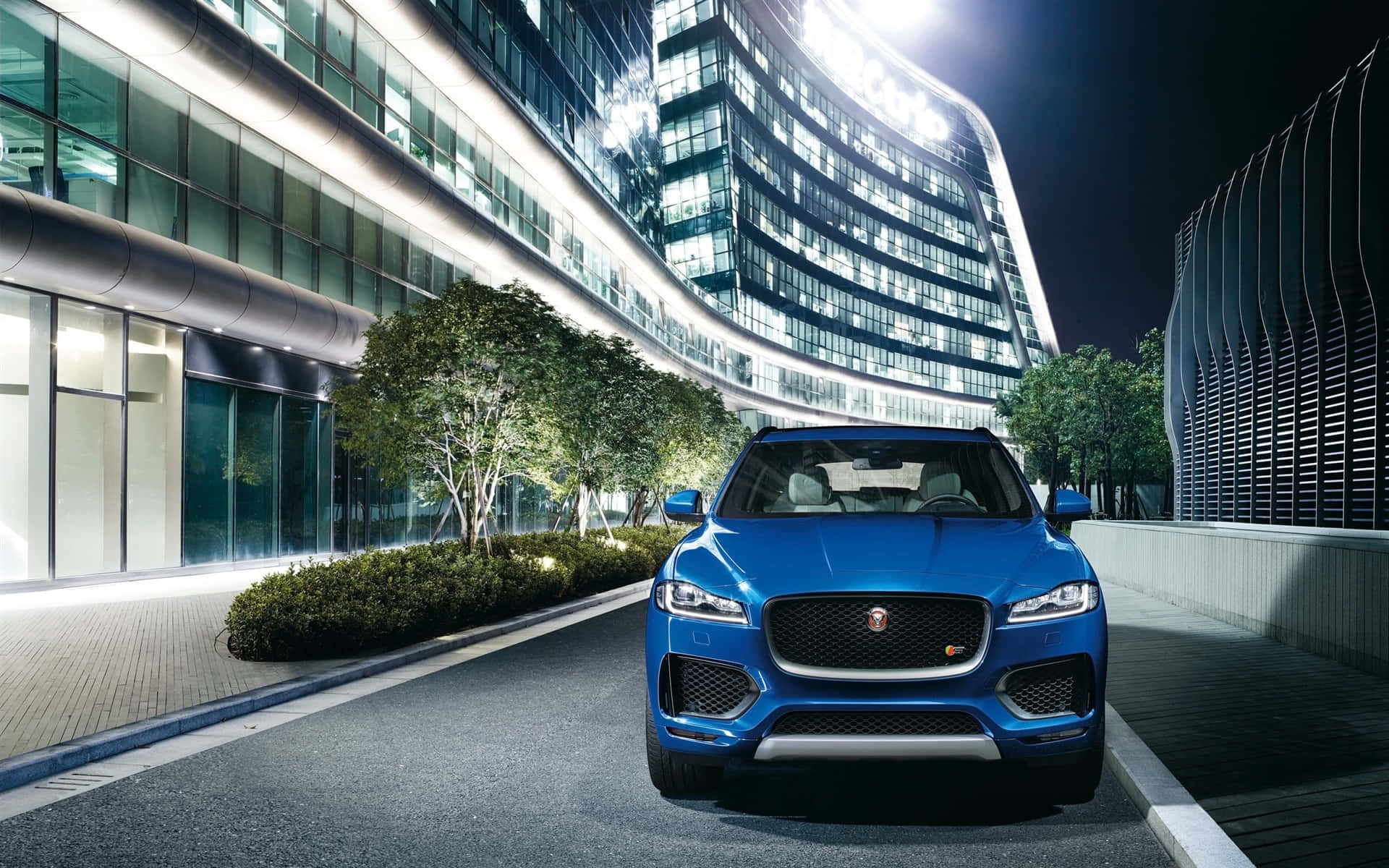 Jaguar F-Pace, vibrant blue, neon lights, Full HD Desktop Wallpaper