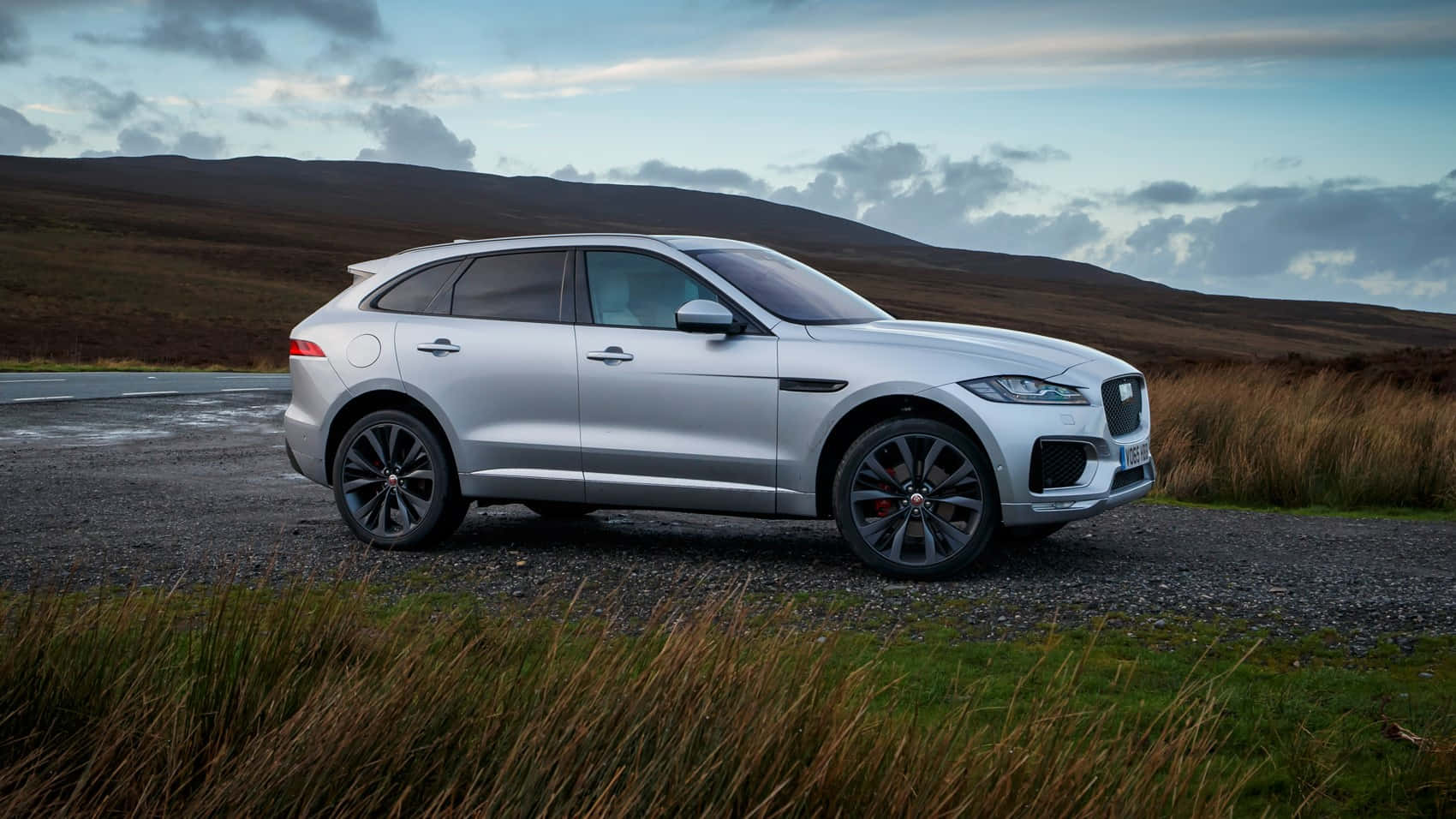 Jaguar F-Pace, silver, gravel road, HD Desktop Wallpaper