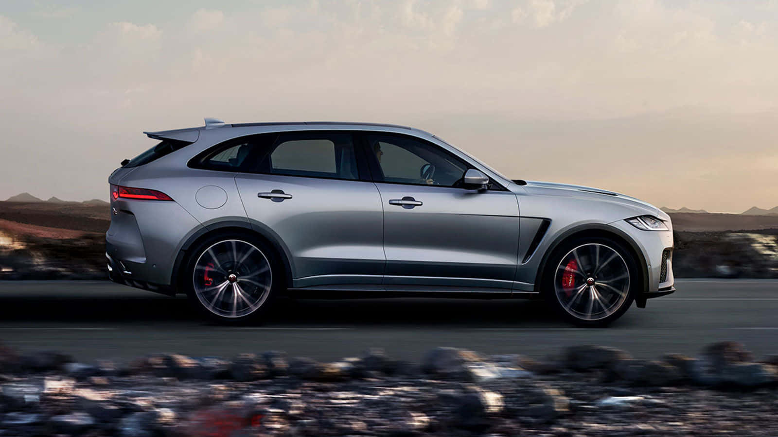 Jaguar F-Pace, silver, red brake calipers, HD Desktop Wallpaper