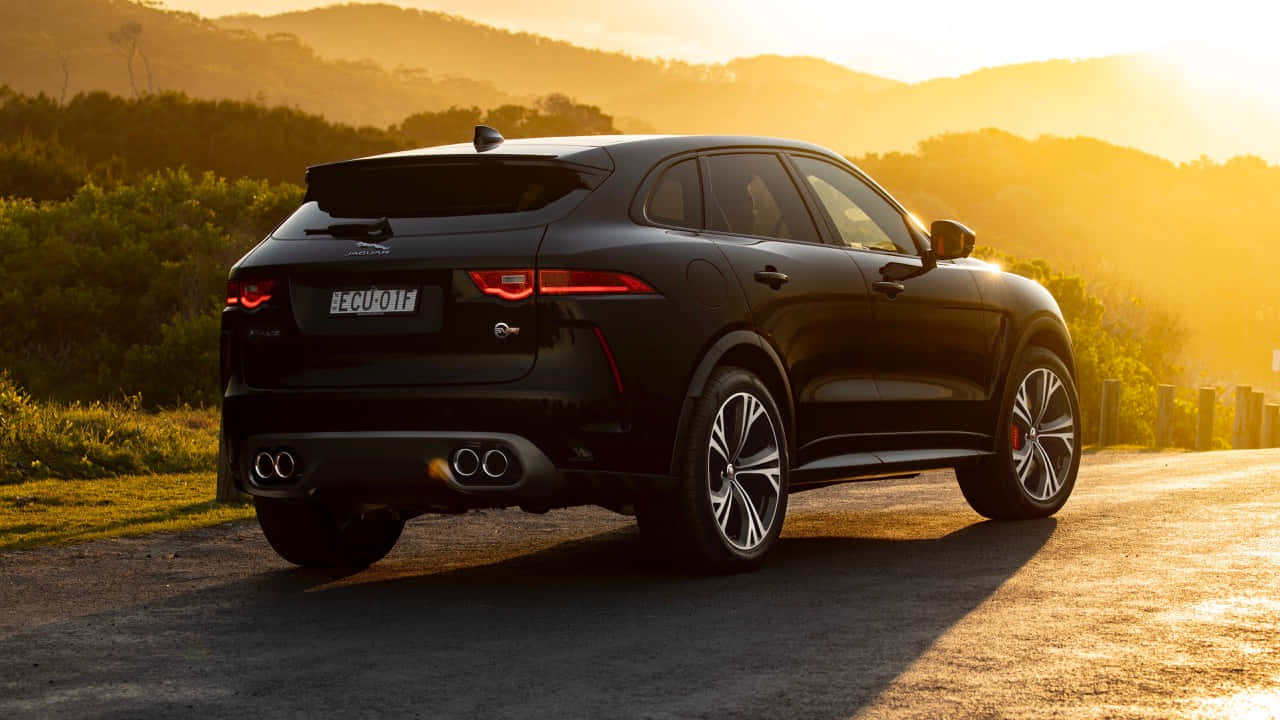 Jaguar F-PACE, black, golden hour, HD Desktop Wallpaper
