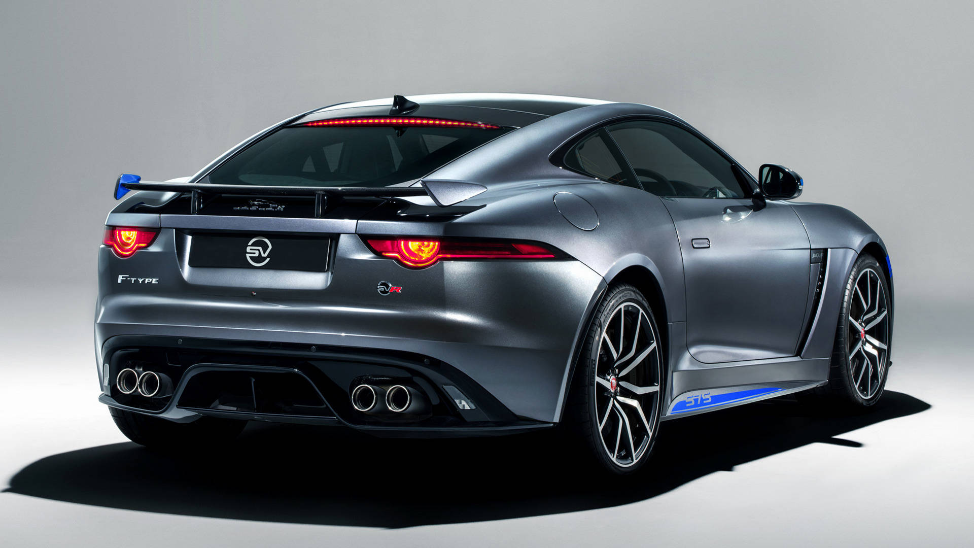 Jaguar F-Type, silver, glowing red taillights, Full HD Desktop Wallpaper