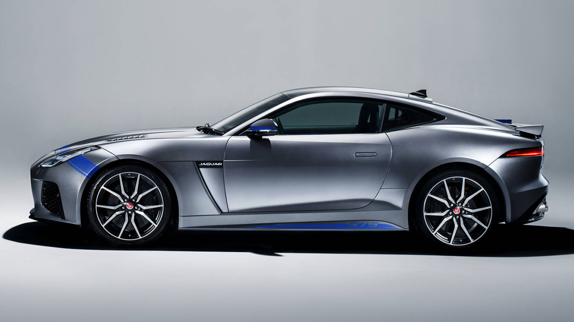 Jaguar F-Type, silver, blue accents, Full HD Desktop Wallpaper