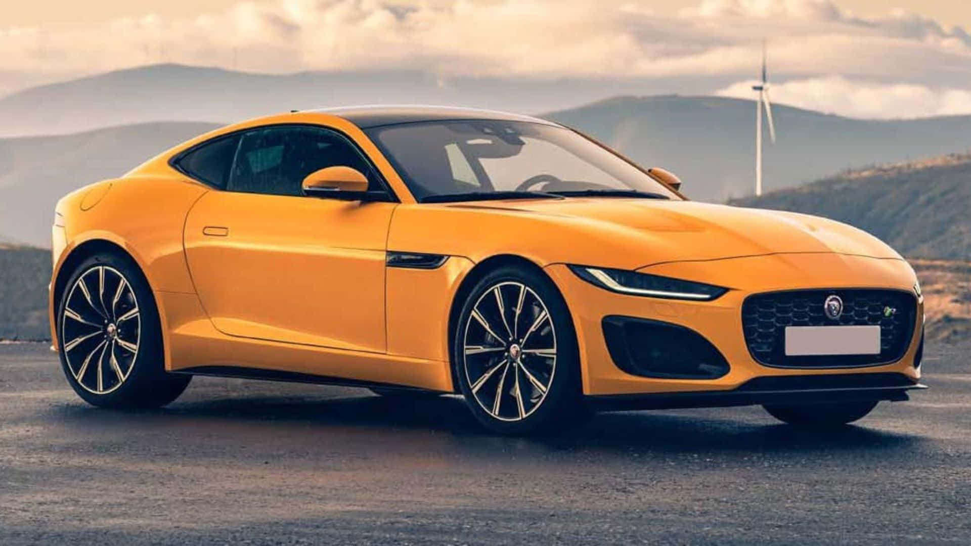 Jaguar F-Type, vibrant yellow, mountain road, Full HD Desktop Wallpaper