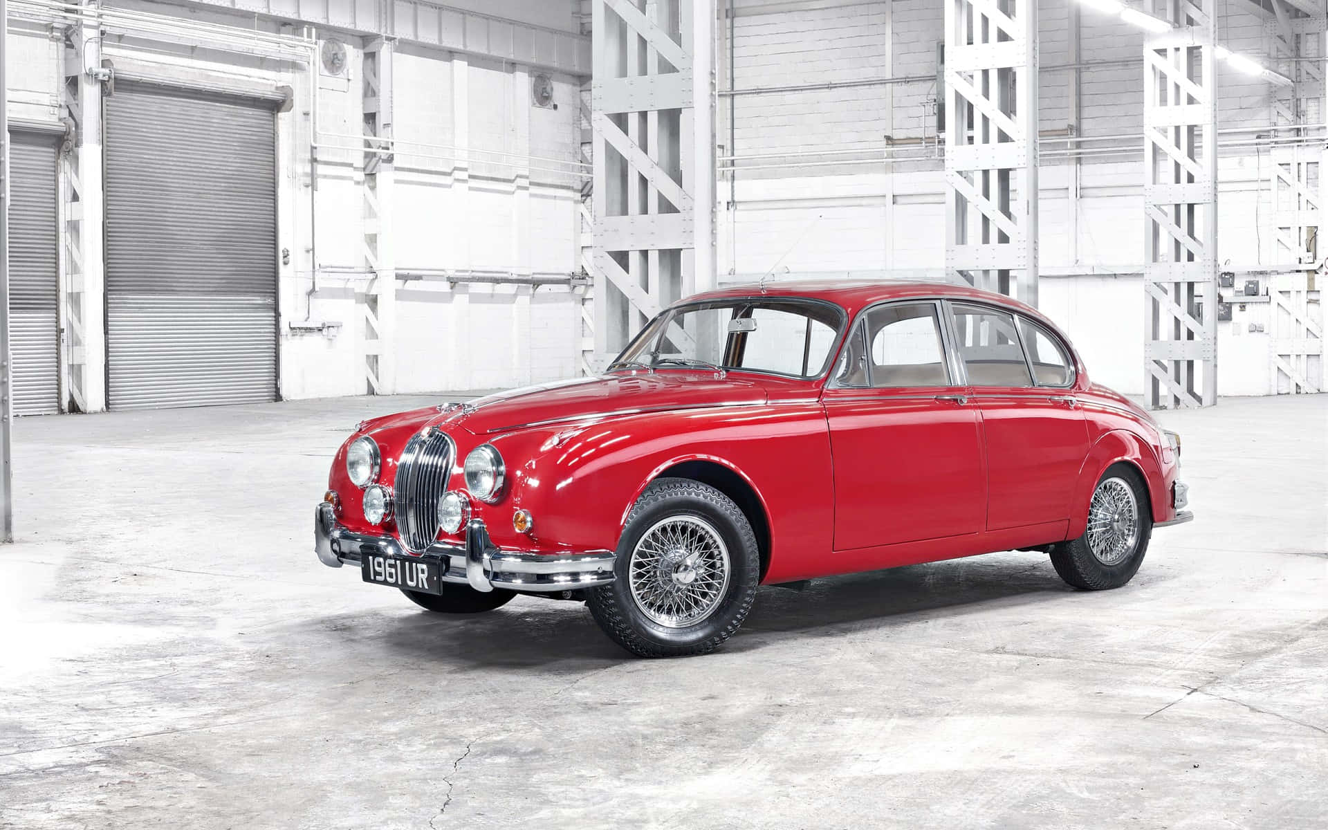 1961 Jaguar Mark 2, vibrant red, bright lights, Full HD Desktop Wallpaper