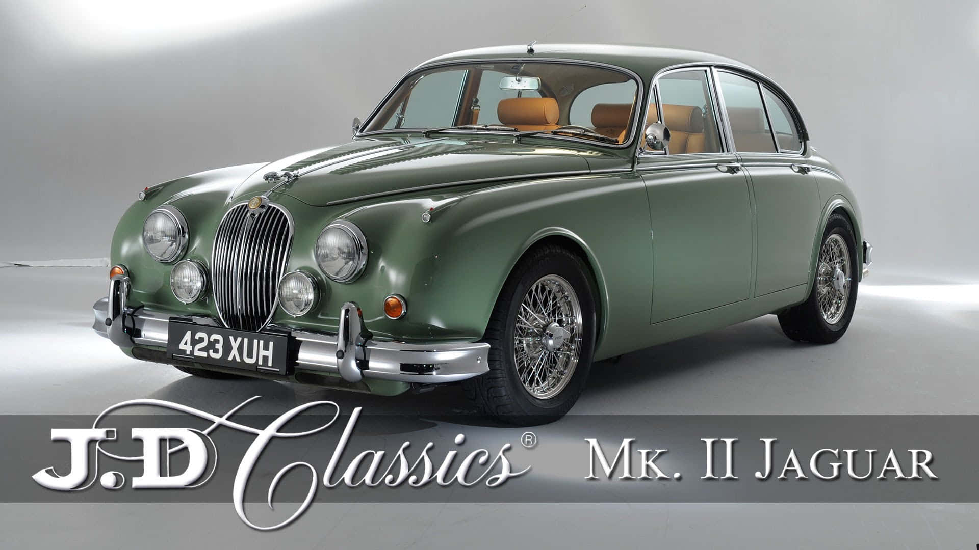 Jaguar Mark 2, vintage green, tan leather interior, Full HD Desktop Wallpaper