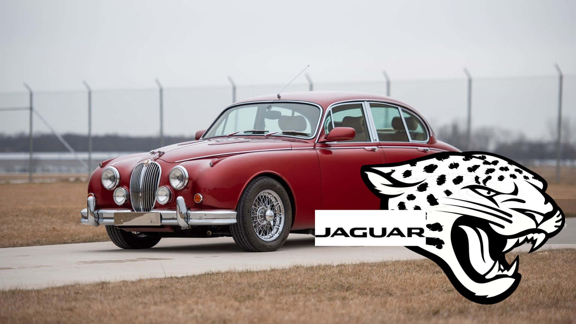 Jaguar Mark 2, red, concrete pad, Full HD Desktop Wallpaper