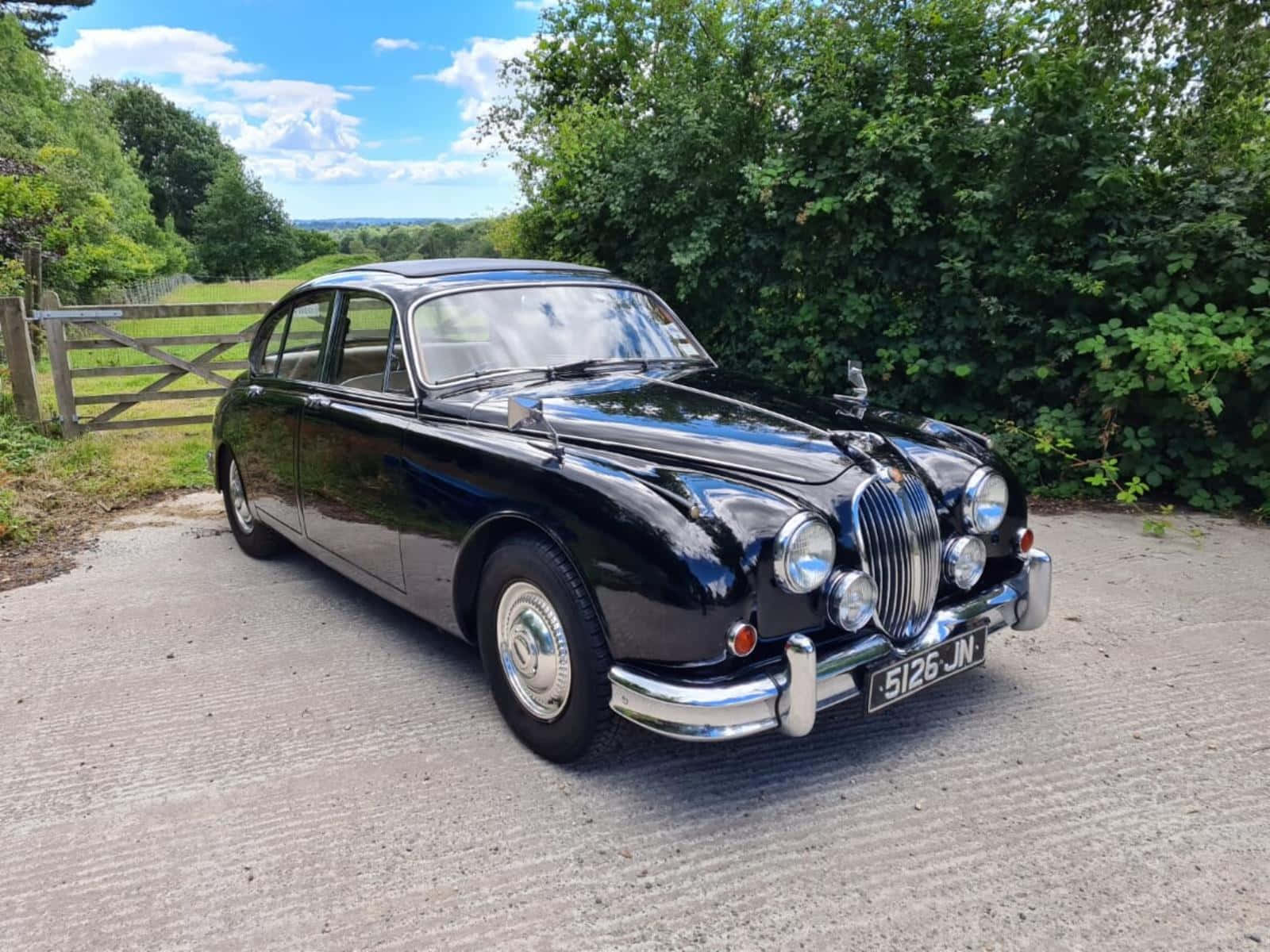 Jaguar Mark 2, glossy black, bright sunlight, HD Desktop Wallpaper