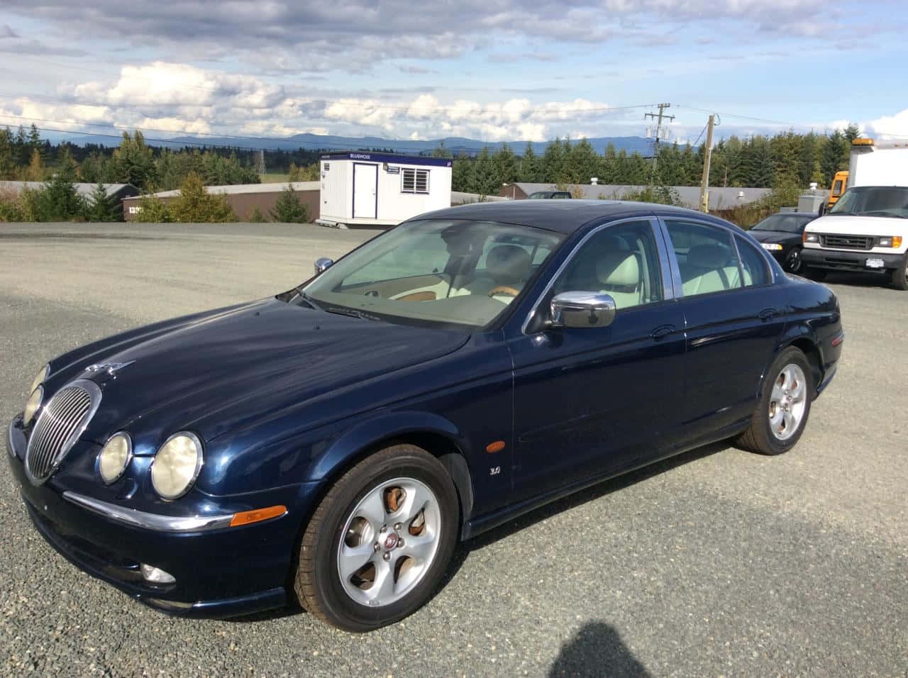 Jaguar S-type, dark blue, gravel, HD Desktop Wallpaper