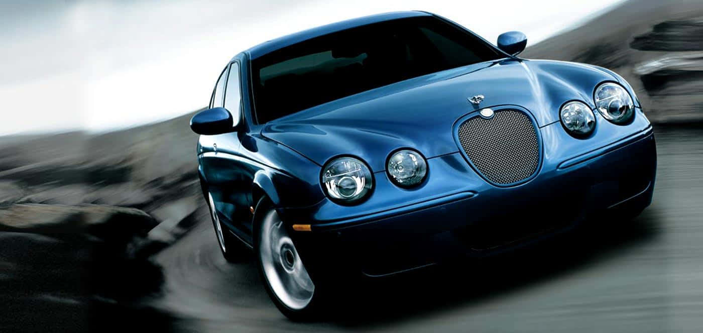 Jaguar S-Type, blue, wet road, HD Desktop Wallpaper