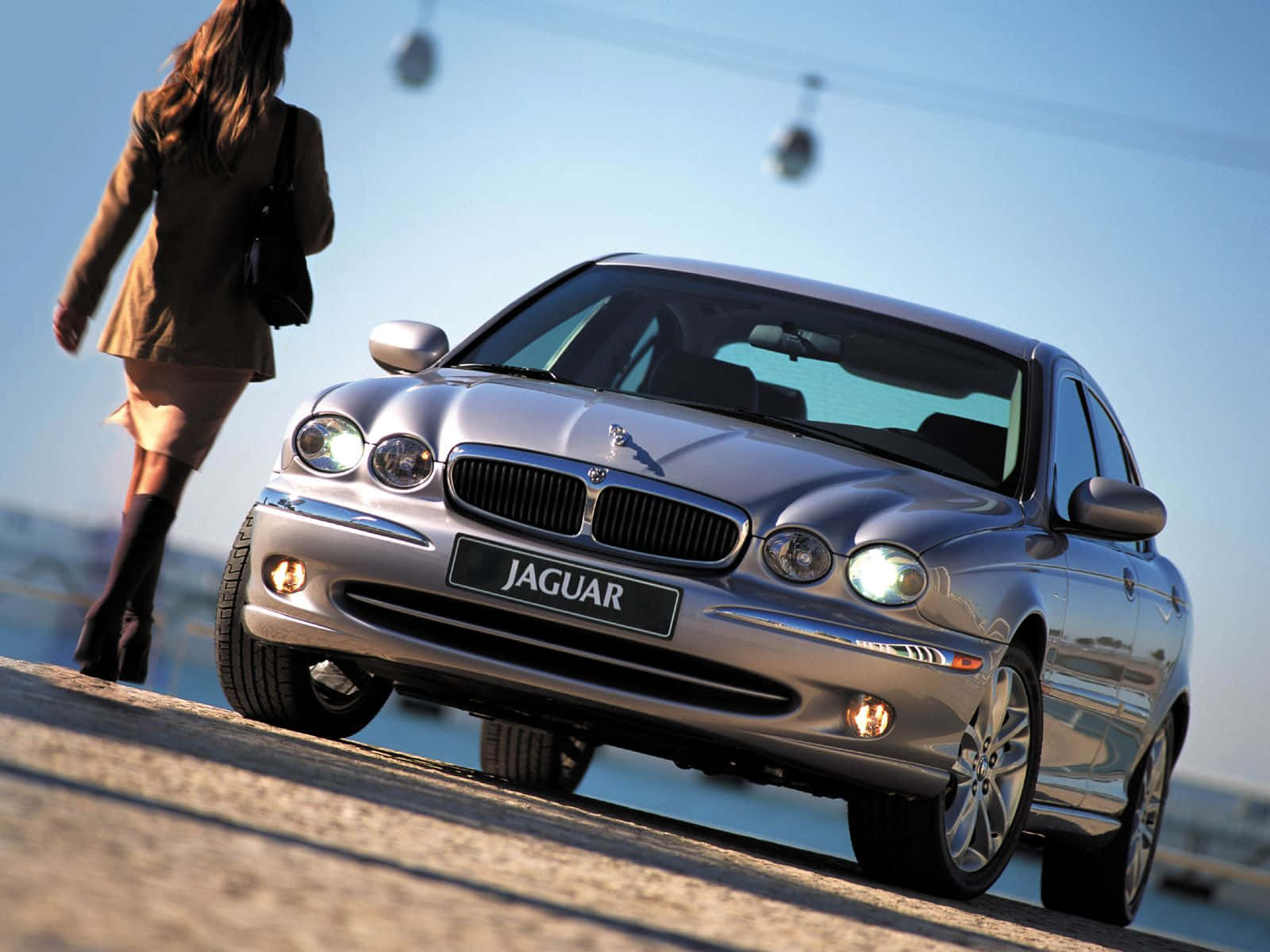 Jaguar X-Type, silver, bright sunlight, HD Desktop Wallpaper