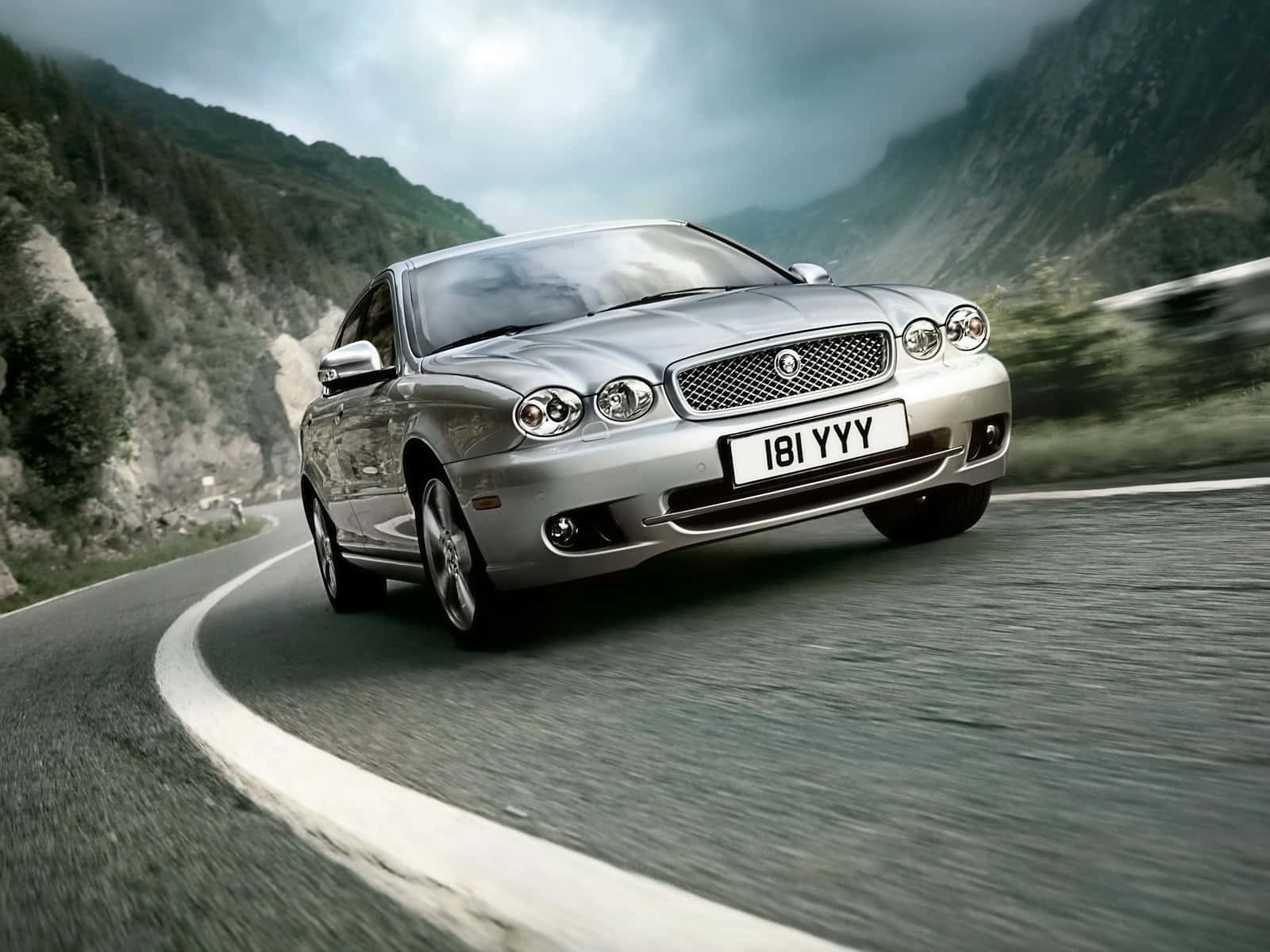 Jaguar X-Type, silver, winding mountain road, HD Desktop Wallpaper