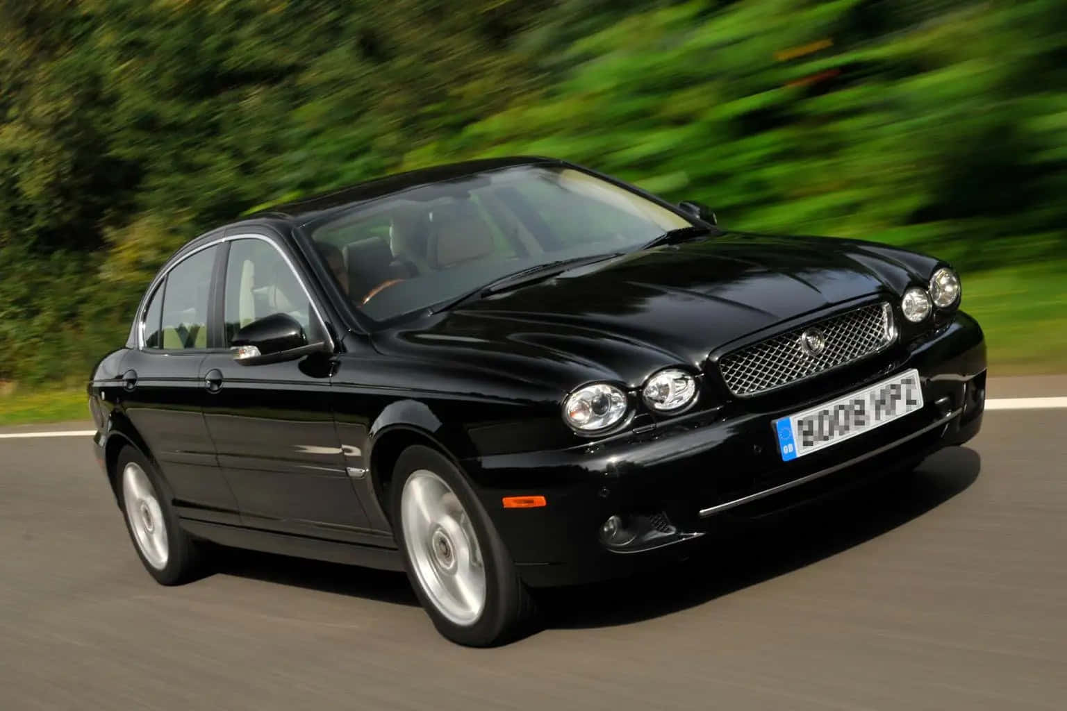Jaguar X-Type, black, road, HD Desktop Wallpaper