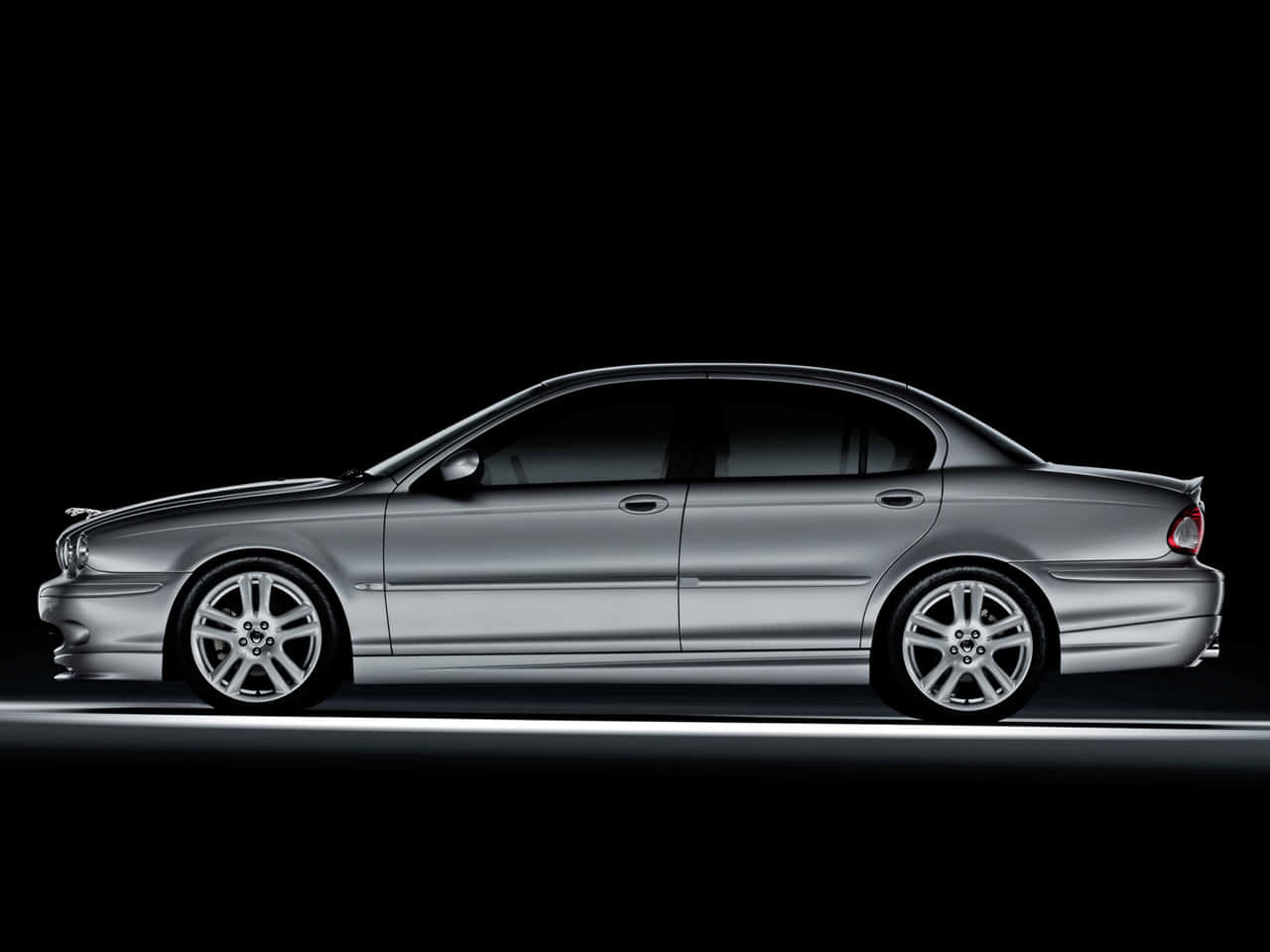 Jaguar X-Type, sleek silver, black backdrop, HD Desktop Wallpaper