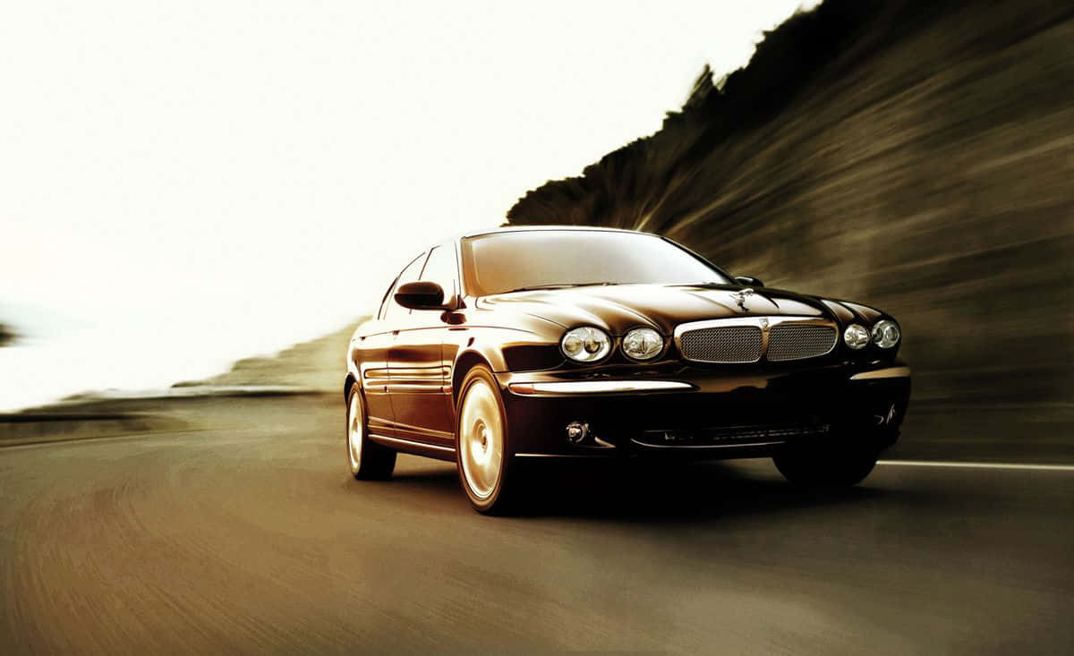Jaguar X-Type, black, coastal road, SD Desktop Wallpaper