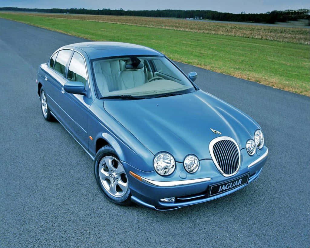 Jaguar X-Type, blue, asphalt road, SD Desktop Wallpaper