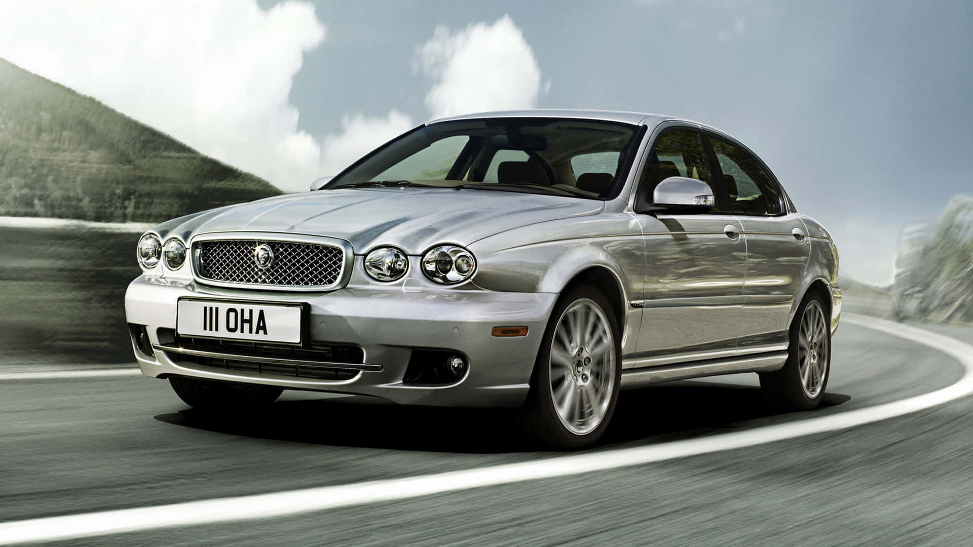 Jaguar X-Type, silver, mountain road, Full HD Desktop Wallpaper