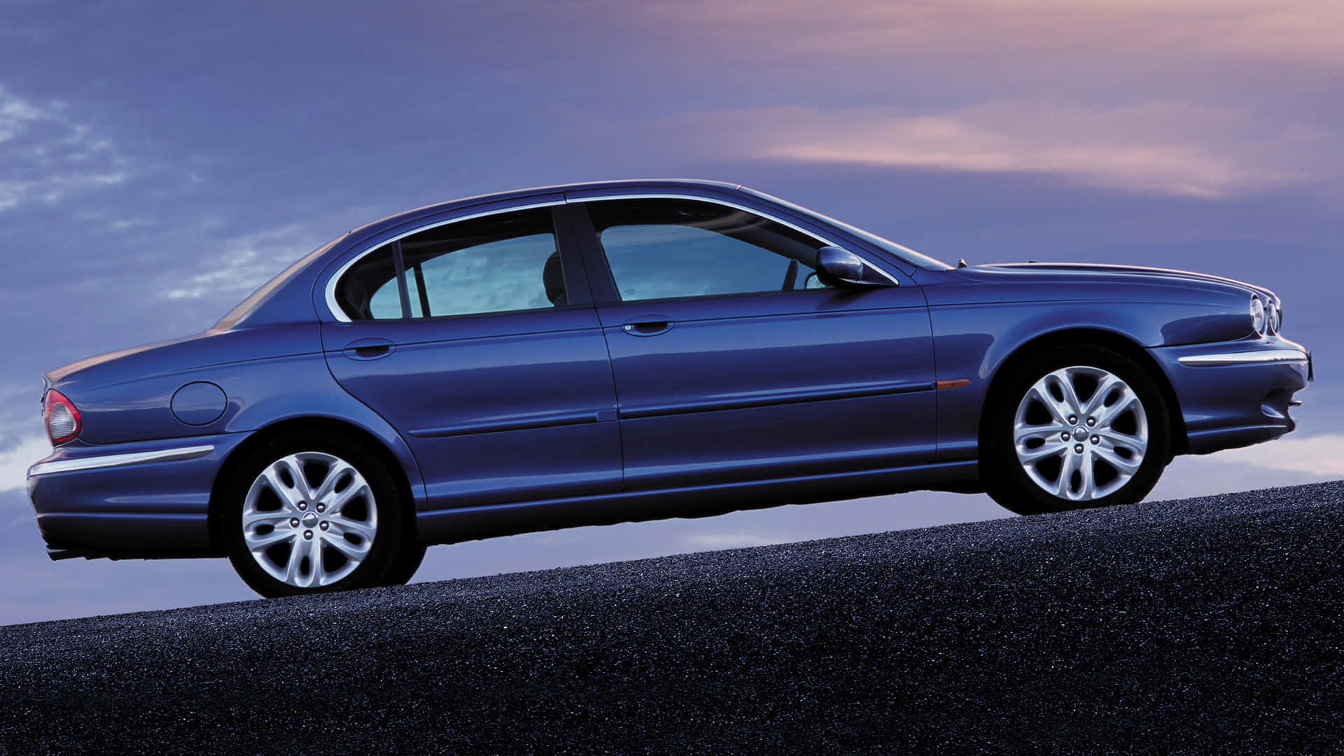 Jaguar X-type, blue, twilight sky, Full HD Desktop Wallpaper