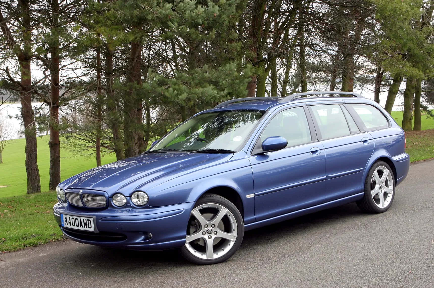 Jaguar X-Type, blue, paved road, HD Desktop Wallpaper