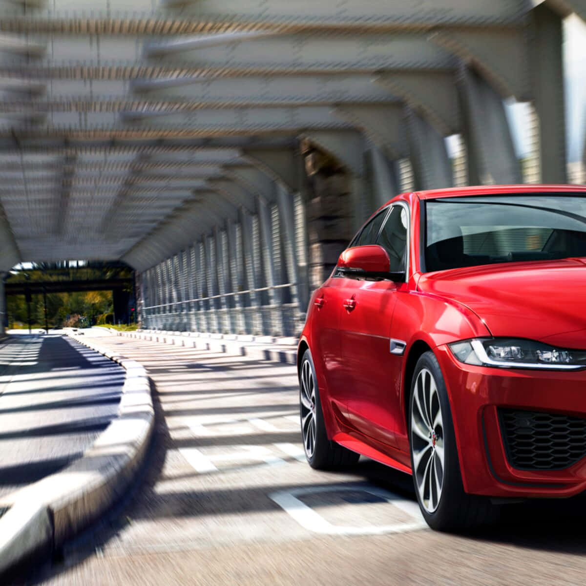 Red Jaguar XE, tunnel, motion blur, SD Desktop Wallpaper