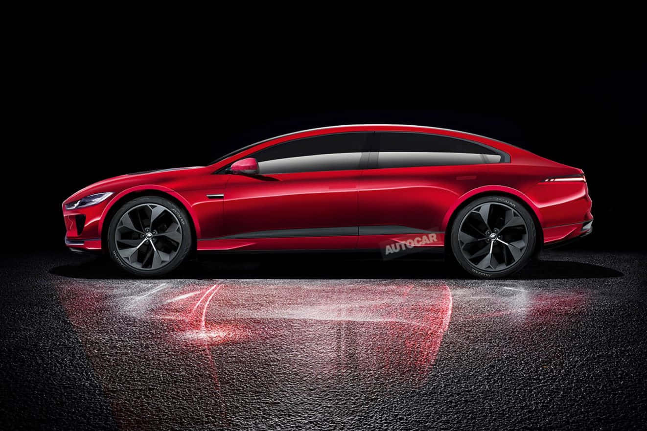 Red Jaguar XE, glossy reflection, wet pavement, HD Desktop Wallpaper