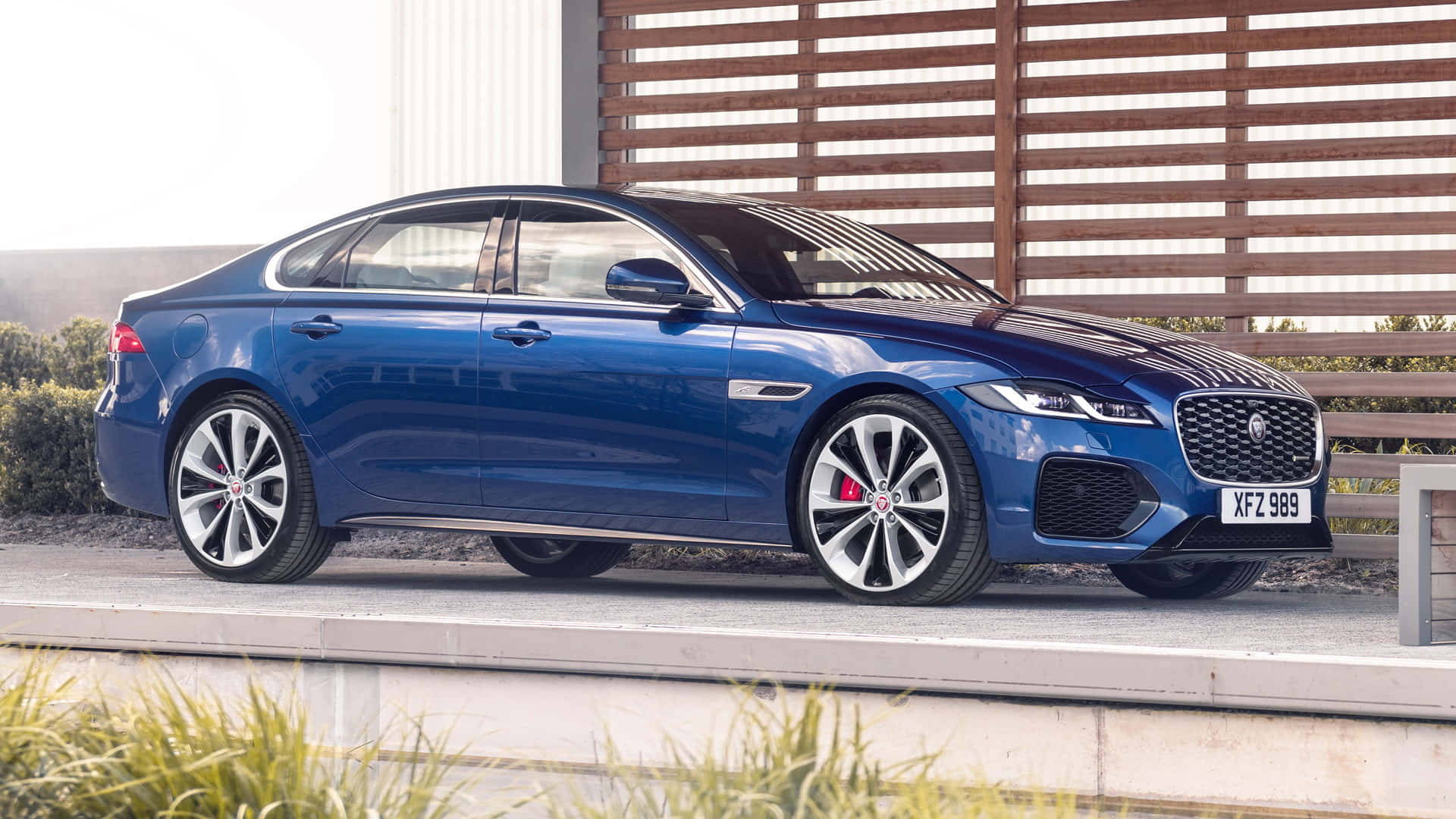 Jaguar XF, night cityscape, sleek blue, Full HD Desktop Wallpaper