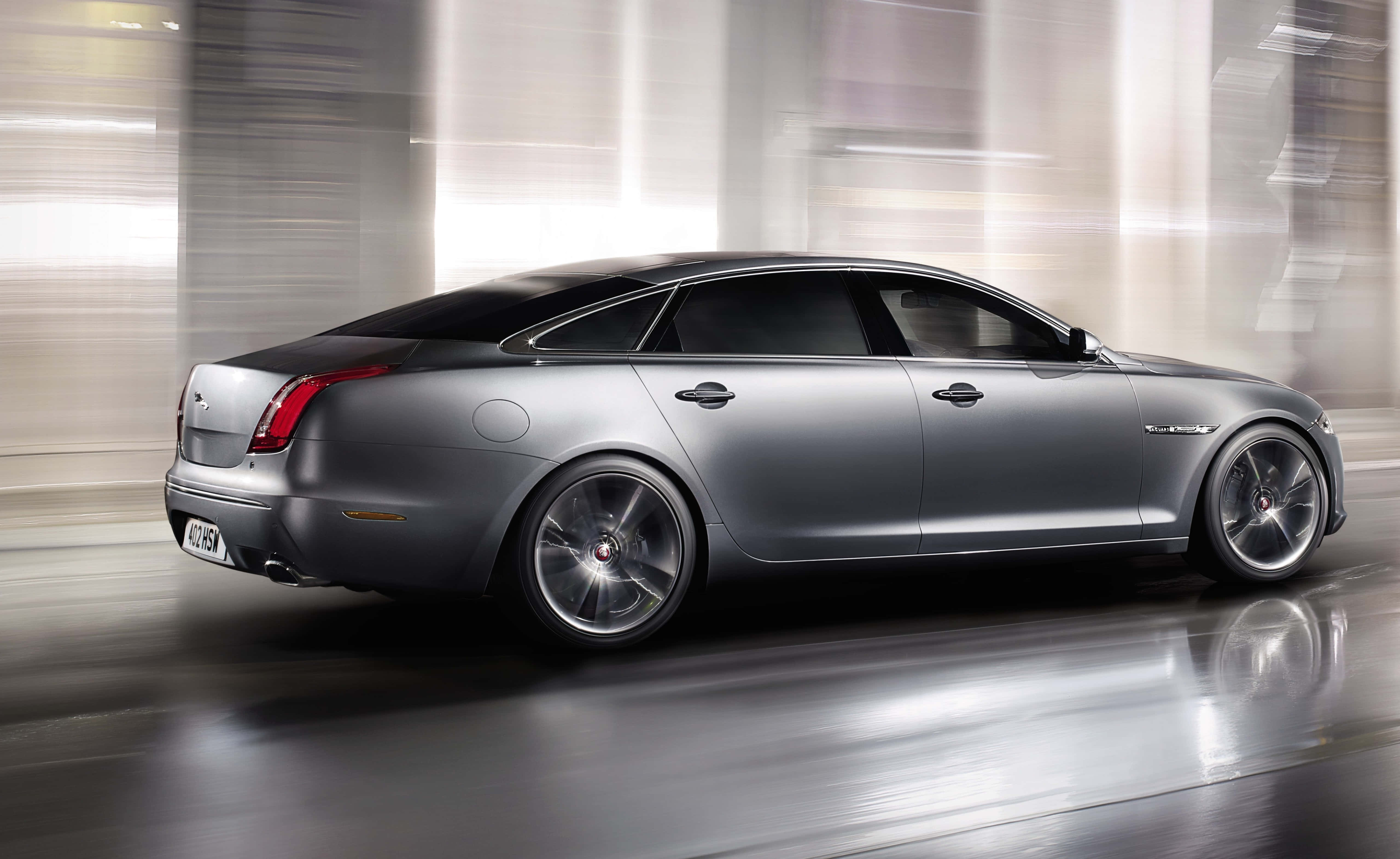 Jaguar XJR, silver, urban tunnel, 5K Desktop Wallpaper