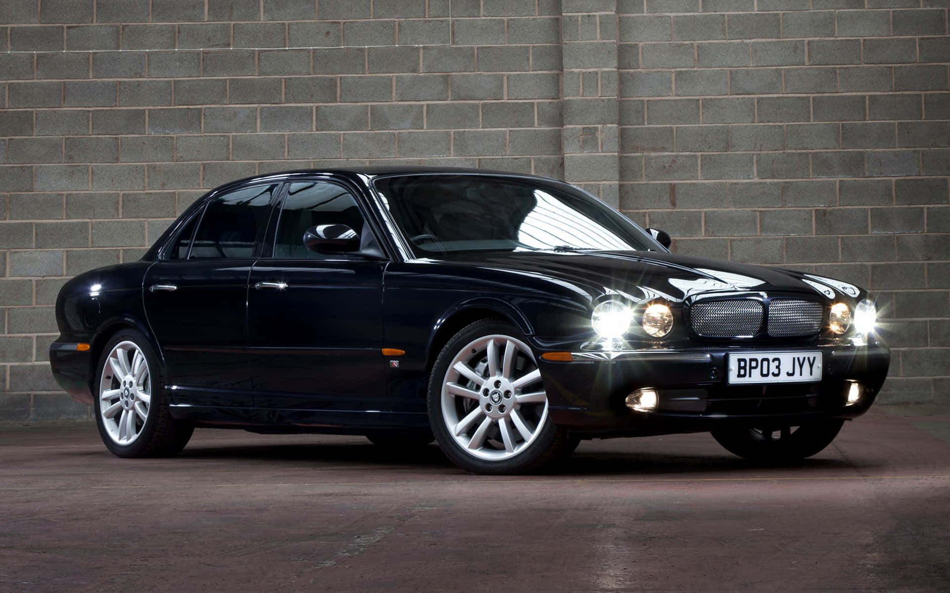 Jaguar XJR, black, studio lights, Full HD Desktop Wallpaper