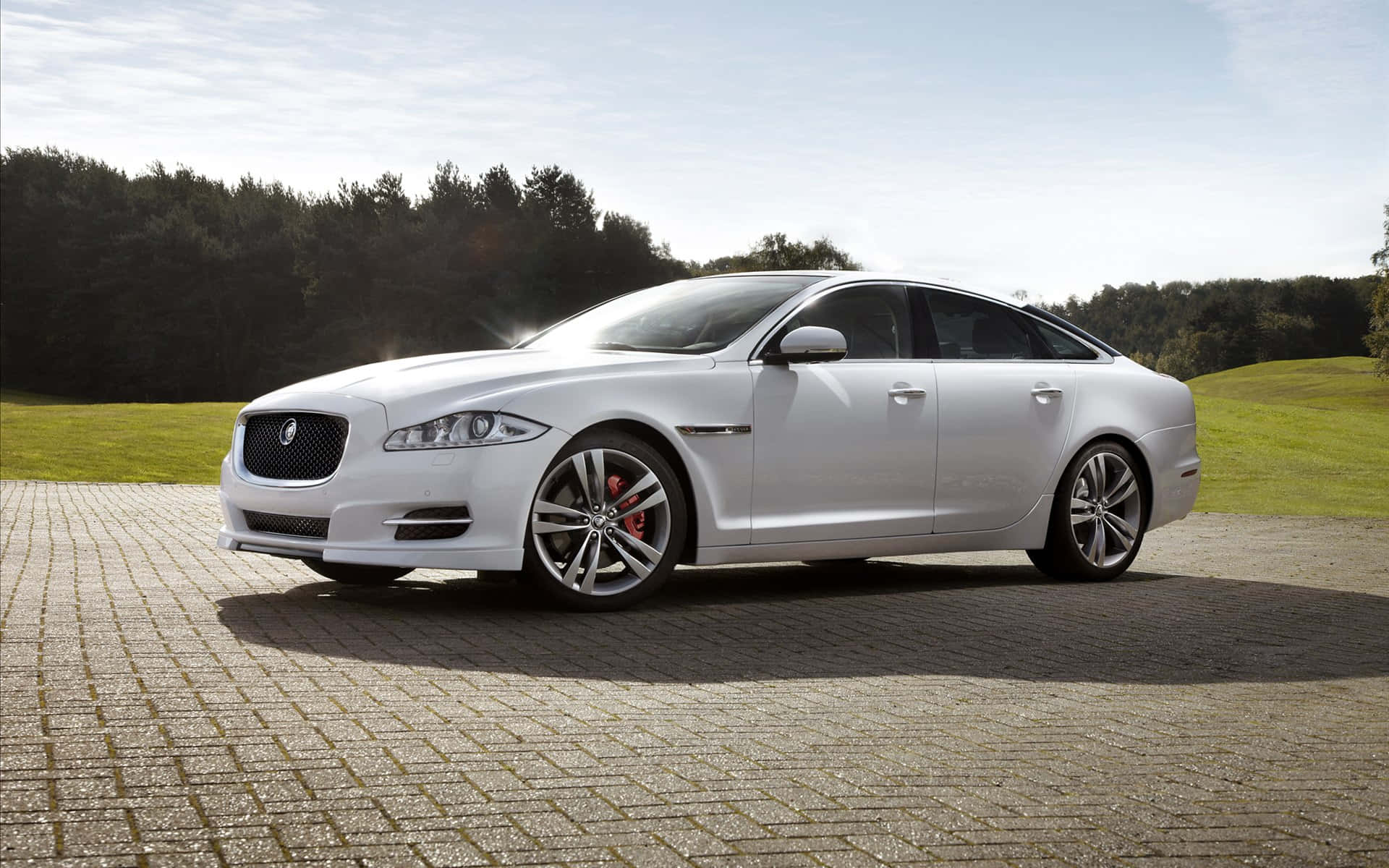 Jaguar XJR, white, red brake calipers, Full HD Desktop Wallpaper