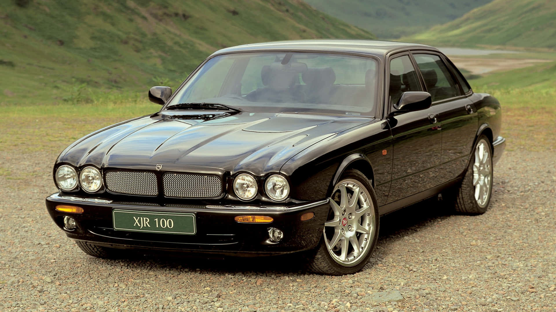 Jaguar XJR, 100 sedan, gravel road, Full HD Desktop Wallpaper