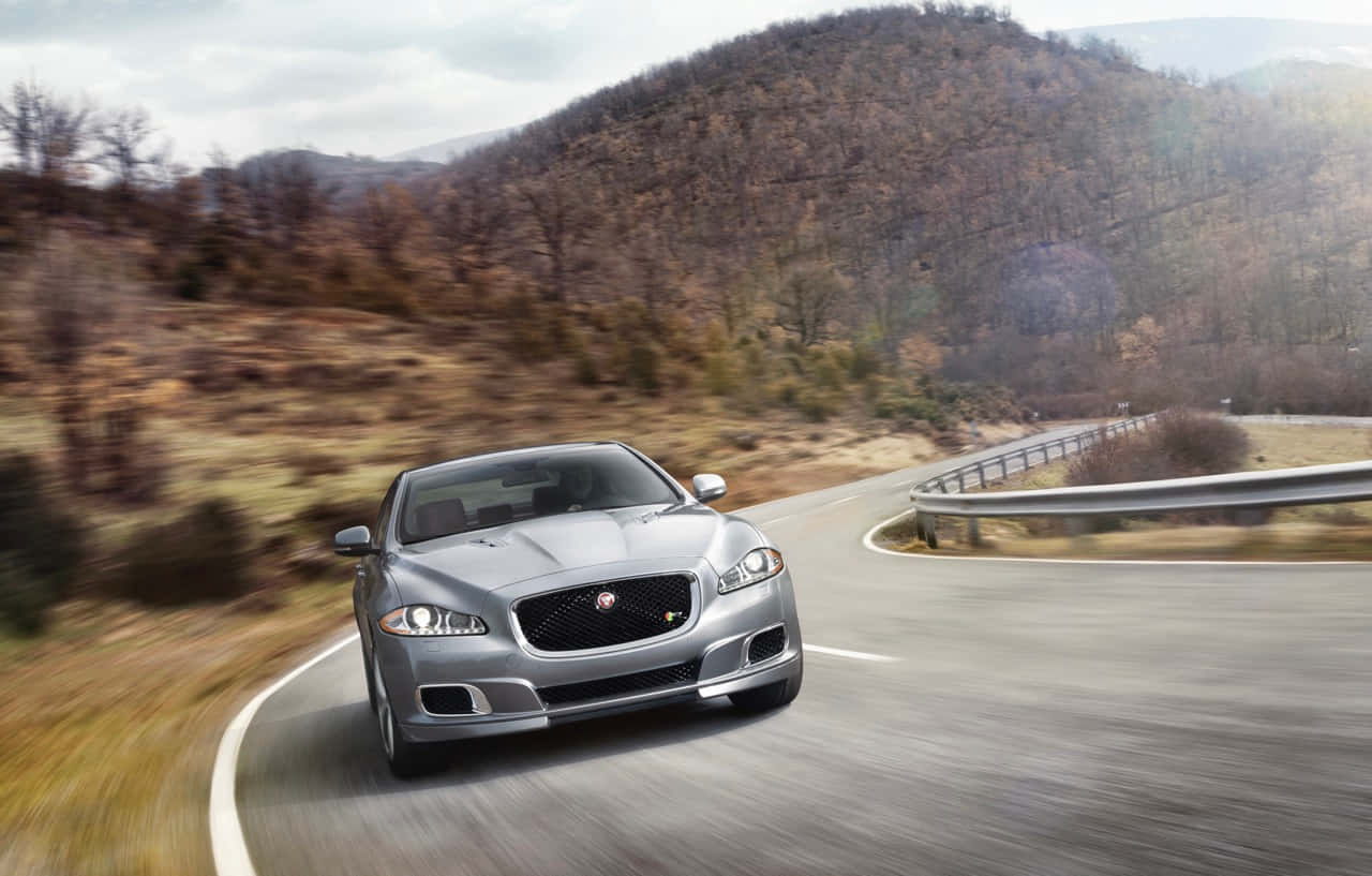 Jaguar XJR, silver, winding mountain road, HD Desktop Wallpaper