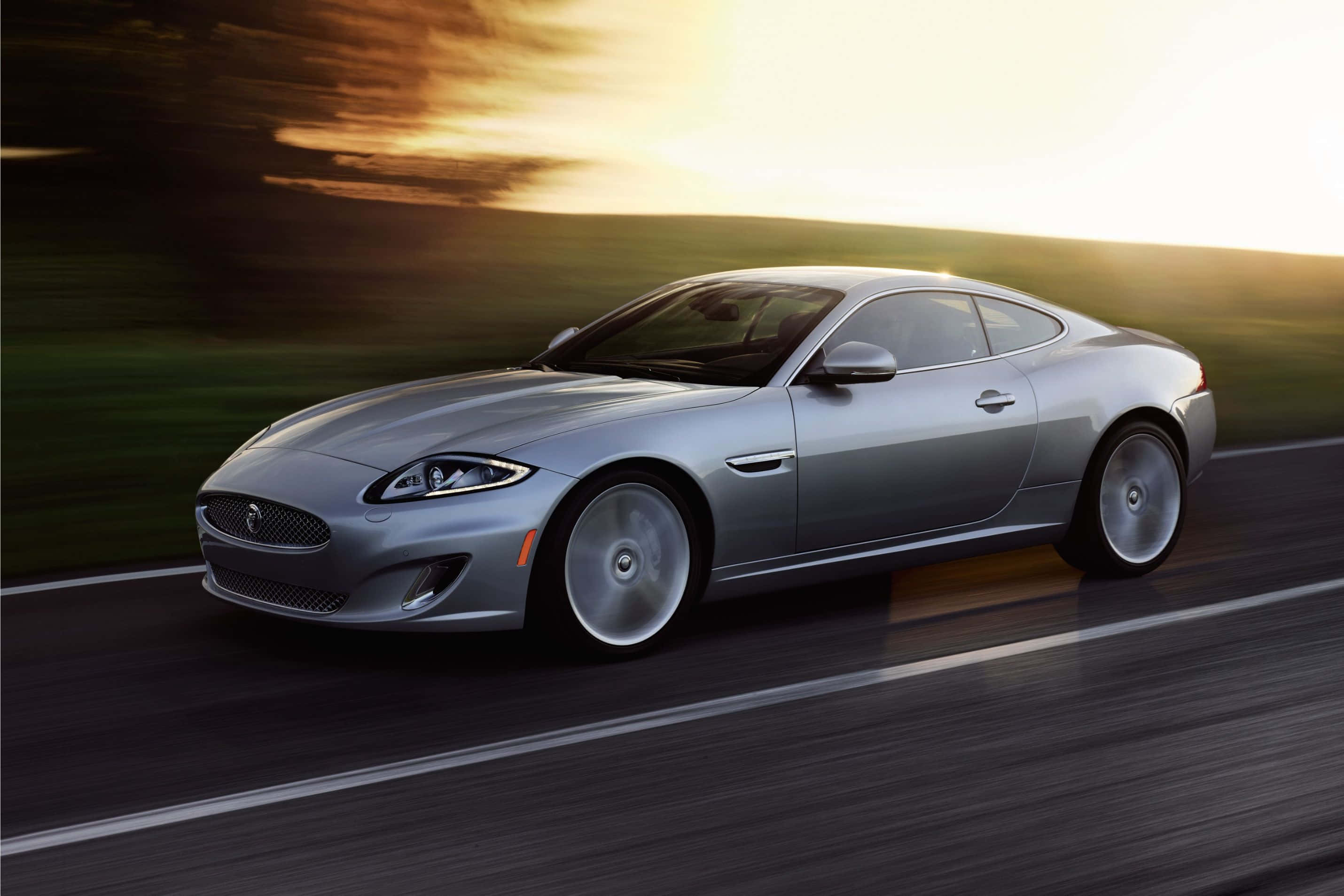 Jaguar XK, silver, sunset, 2K Desktop Wallpaper