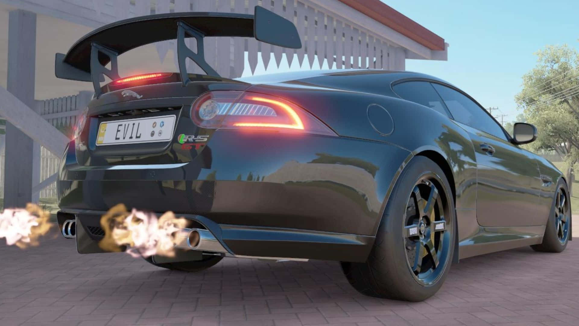 Jaguar XKR-S, black, large rear wing, Full HD Desktop Wallpaper