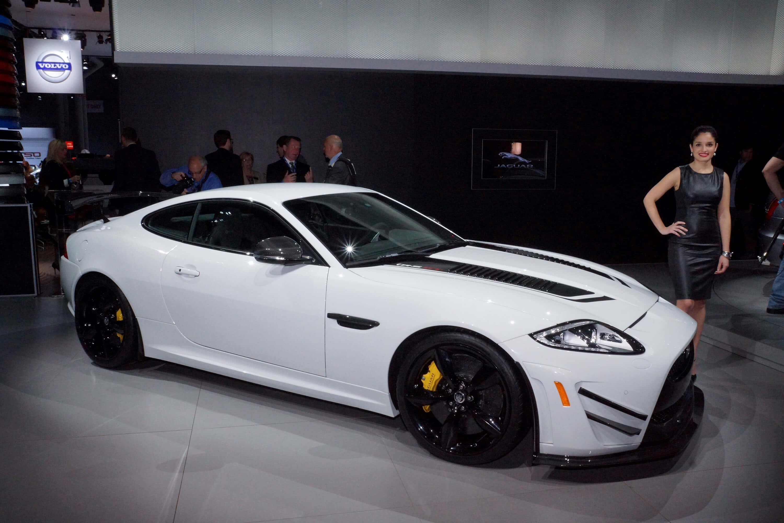 Jaguar XKR-S, white, black accents, 2K Desktop Wallpaper