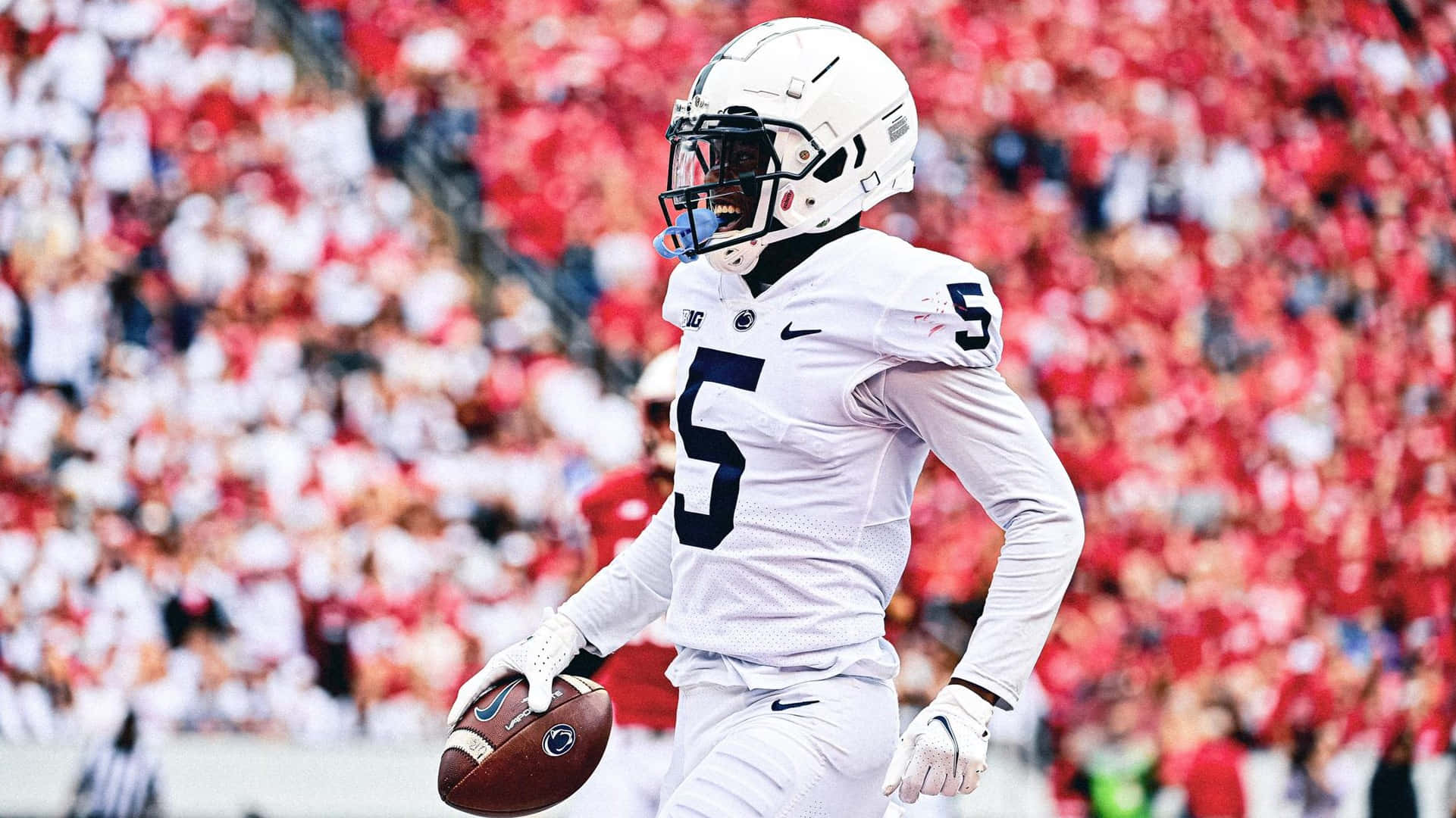 Penn State football player, Jahan Dotson, white uniform number 5, Full HD Desktop Wallpaper