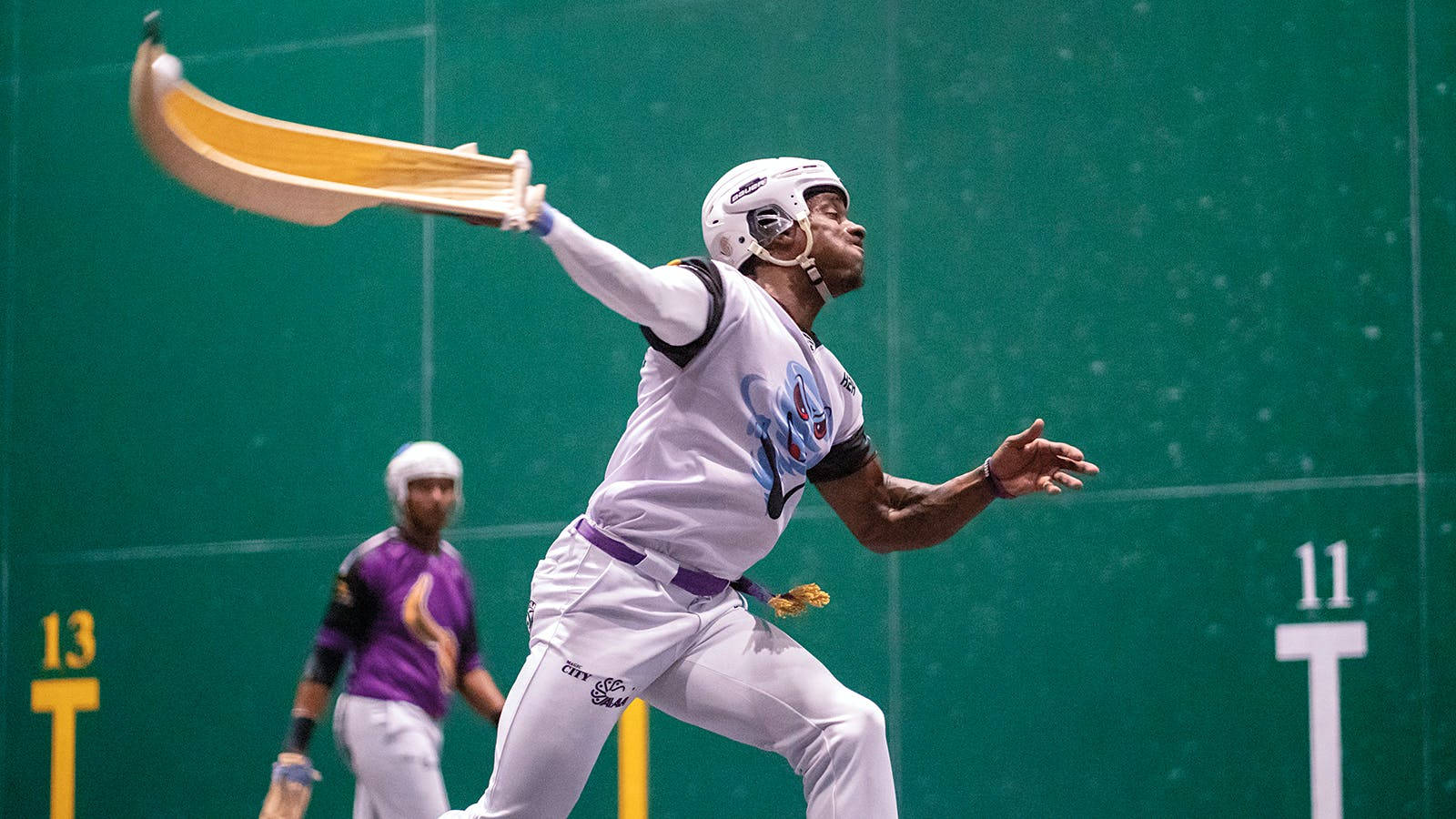 jai alai, curved racket, green-walled court, HD Desktop Wallpaper