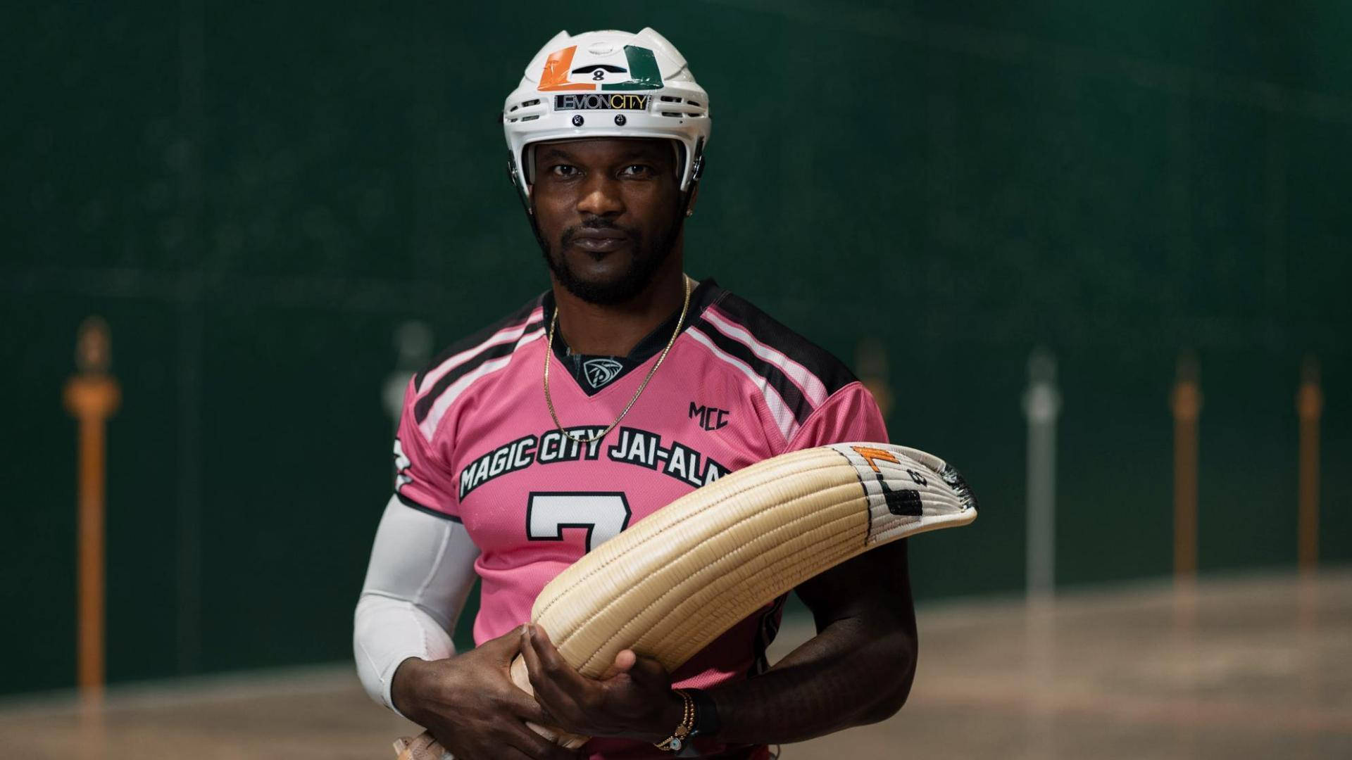 Jai Alai, pink jersey, wicker ball carrier, Full HD Desktop Wallpaper