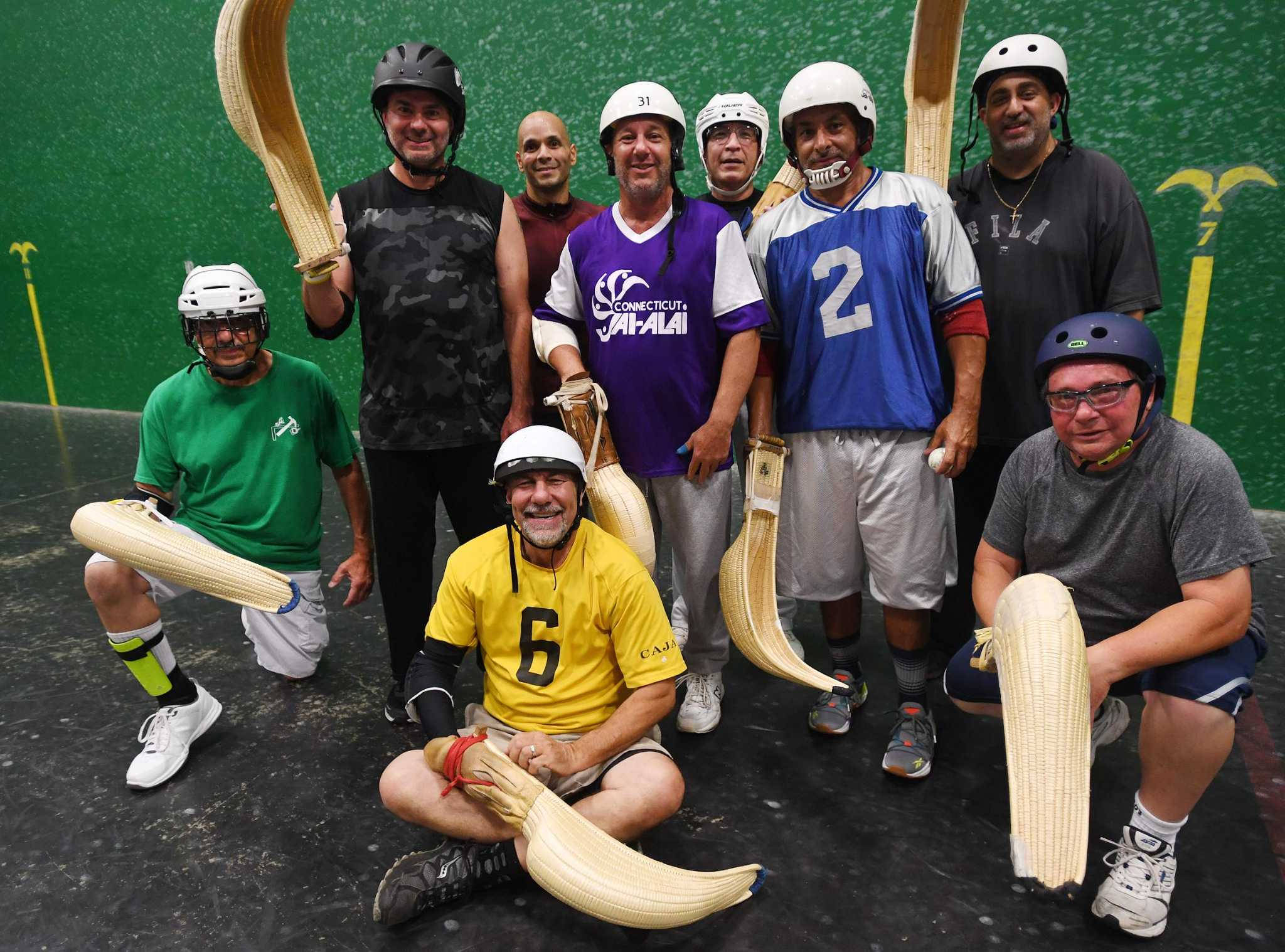 Jai Alai, colorful jerseys, helmets, Full HD Desktop Wallpaper