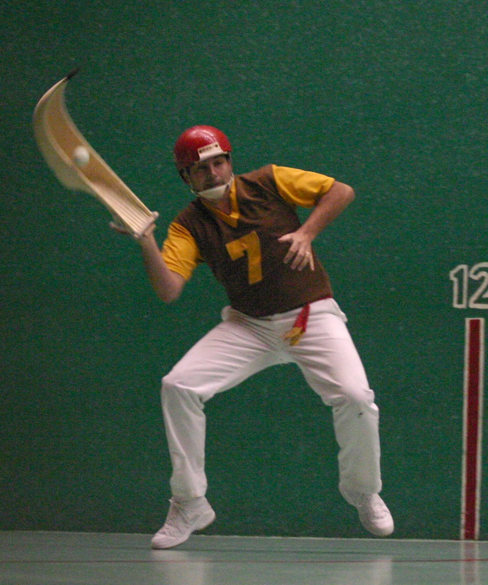 Jai Alai Player, red helmet, brown jersey, SD Phone Wallpaper