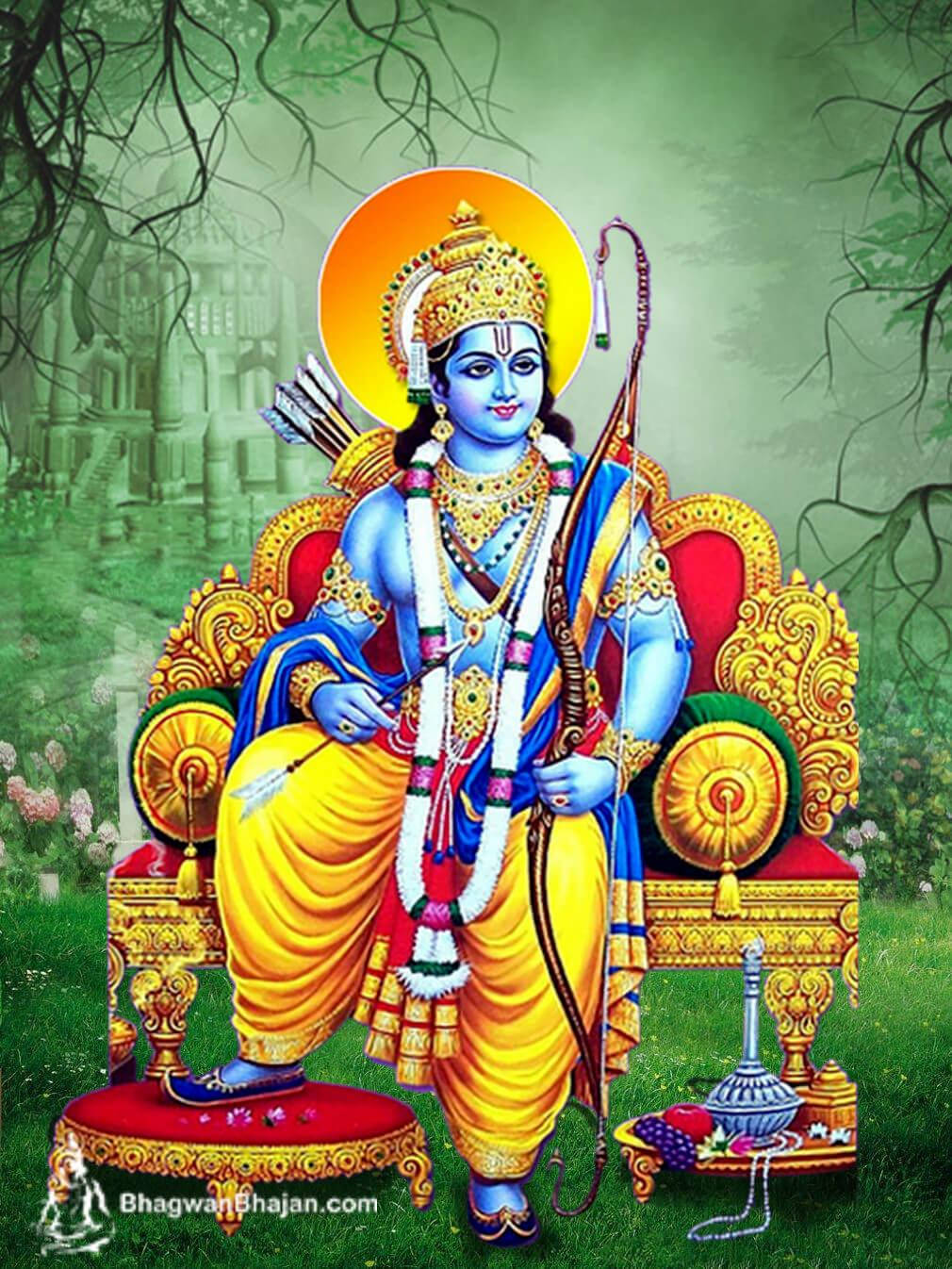 Jai Shree Ram HD, green throne, blue-skinned deity, HD Phone Wallpaper