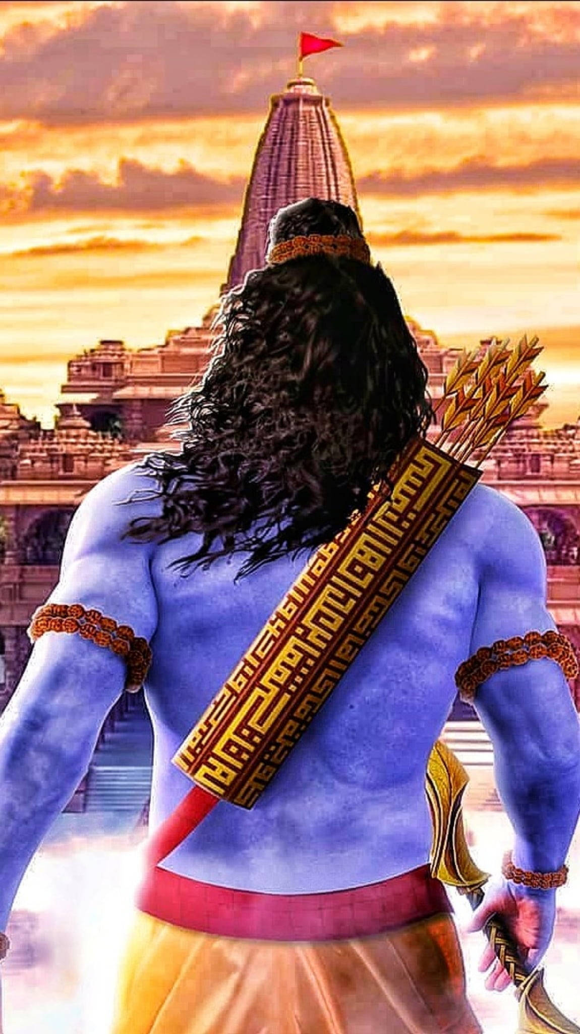 Jai Shree Ram HD, red flag, blue-skinned deity, Full HD Phone Wallpaper