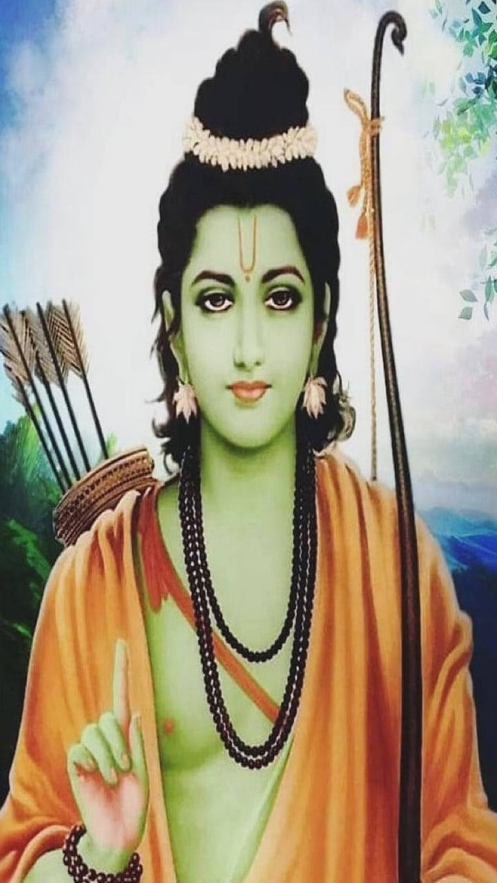 Jai Shree Ram HD, green skin, orange robe, HD Phone Wallpaper